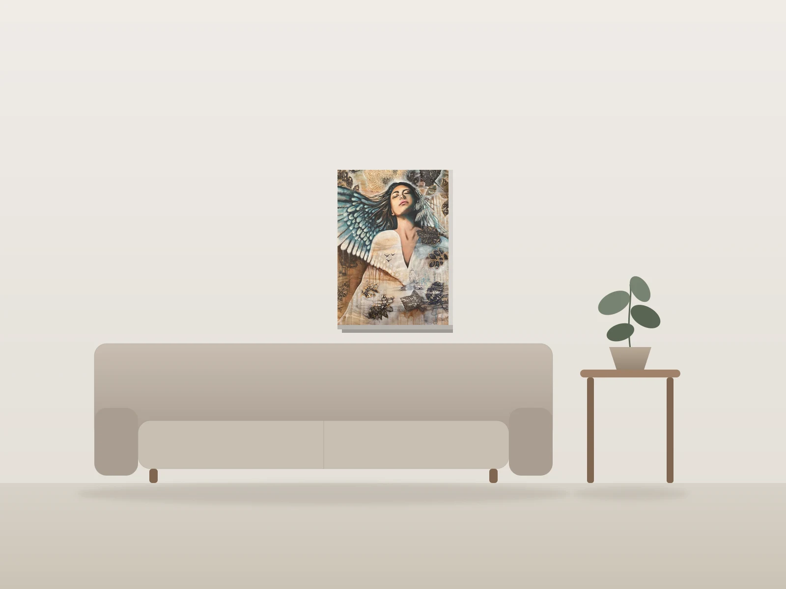 Entre ciel et terre by Julie O shown to scale in a room