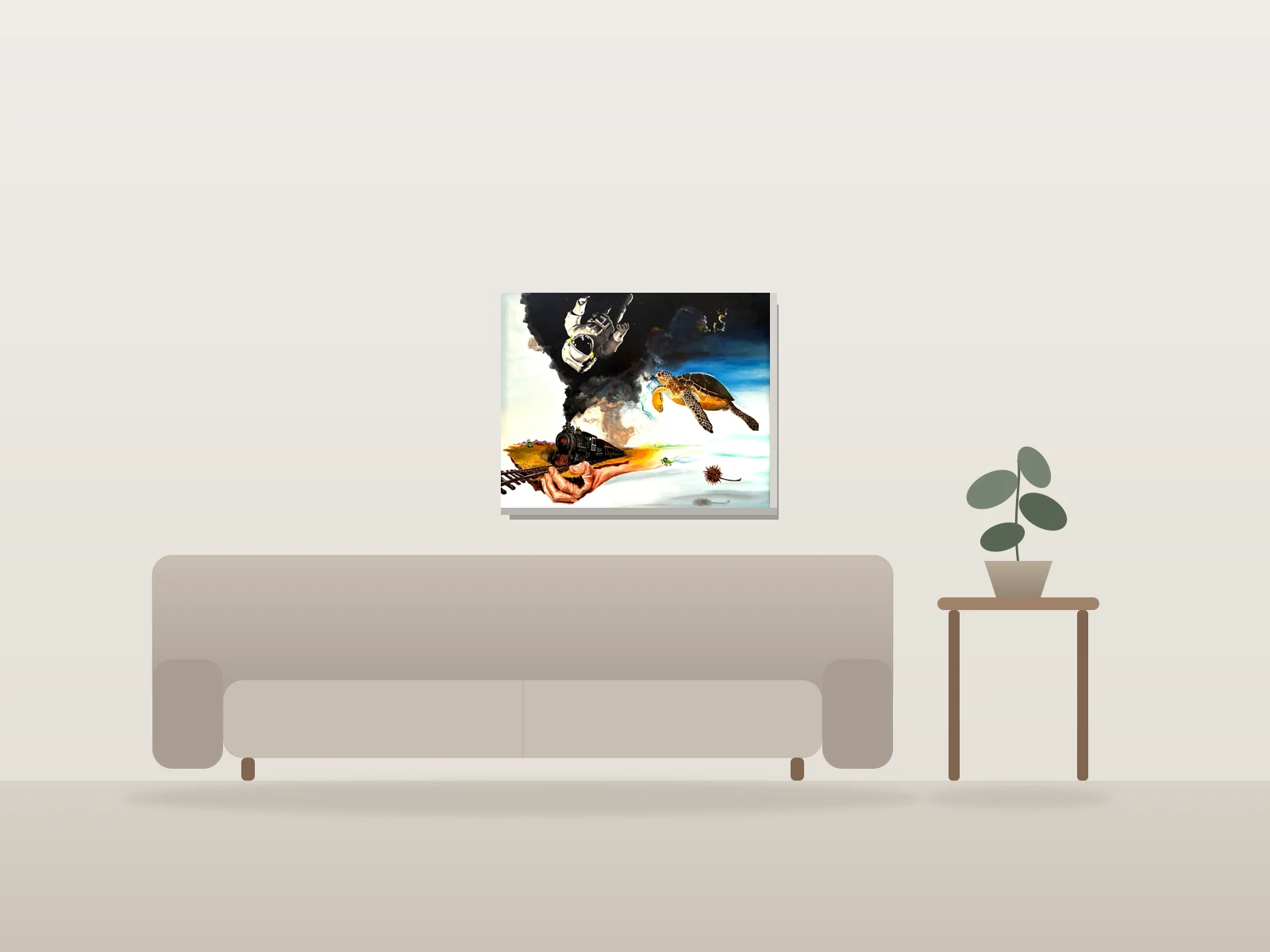 Loggerhead Space Train and Worm Hole by Frank Mayes Acme Aesthetics shown to scale in a room