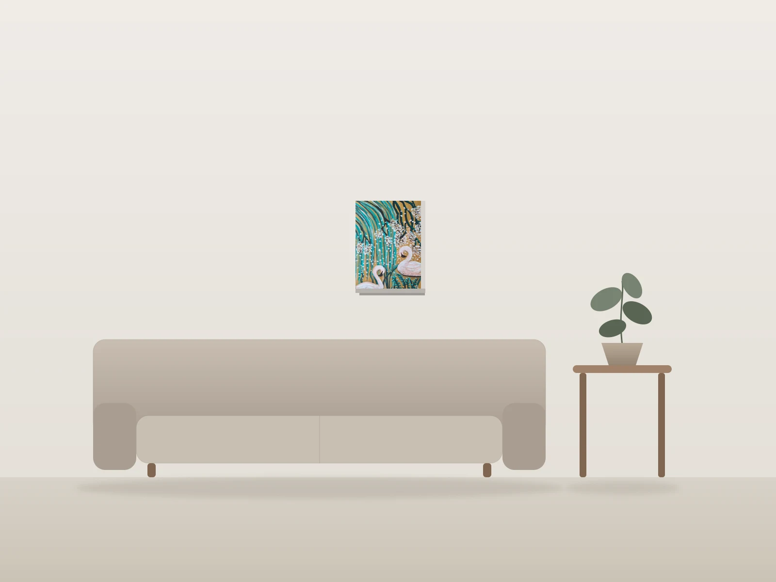 Dans l'amour, nous trouvons refuge by Priya Ylona Saibel shown to scale in a room