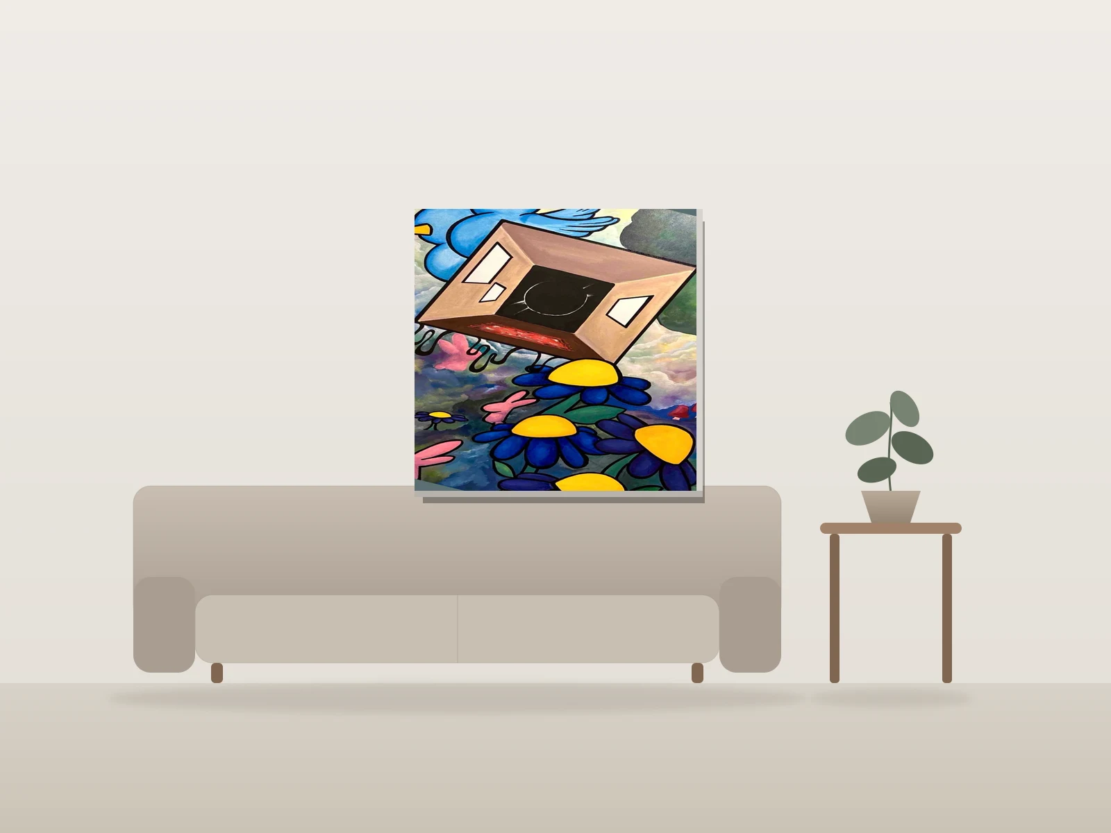 "I'll Help You Find Your Way, Reality is What you Make of it" by EXXCECUTE shown to scale in a room