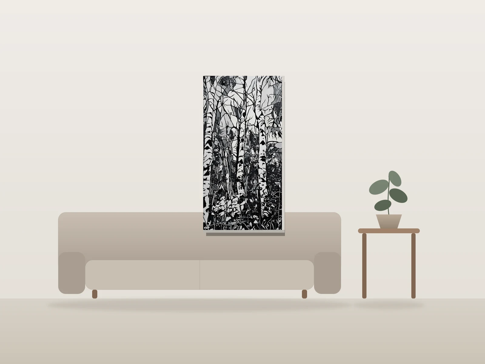 Échos du bouleau by Ramona Marquez-Ramraj shown to scale in a room