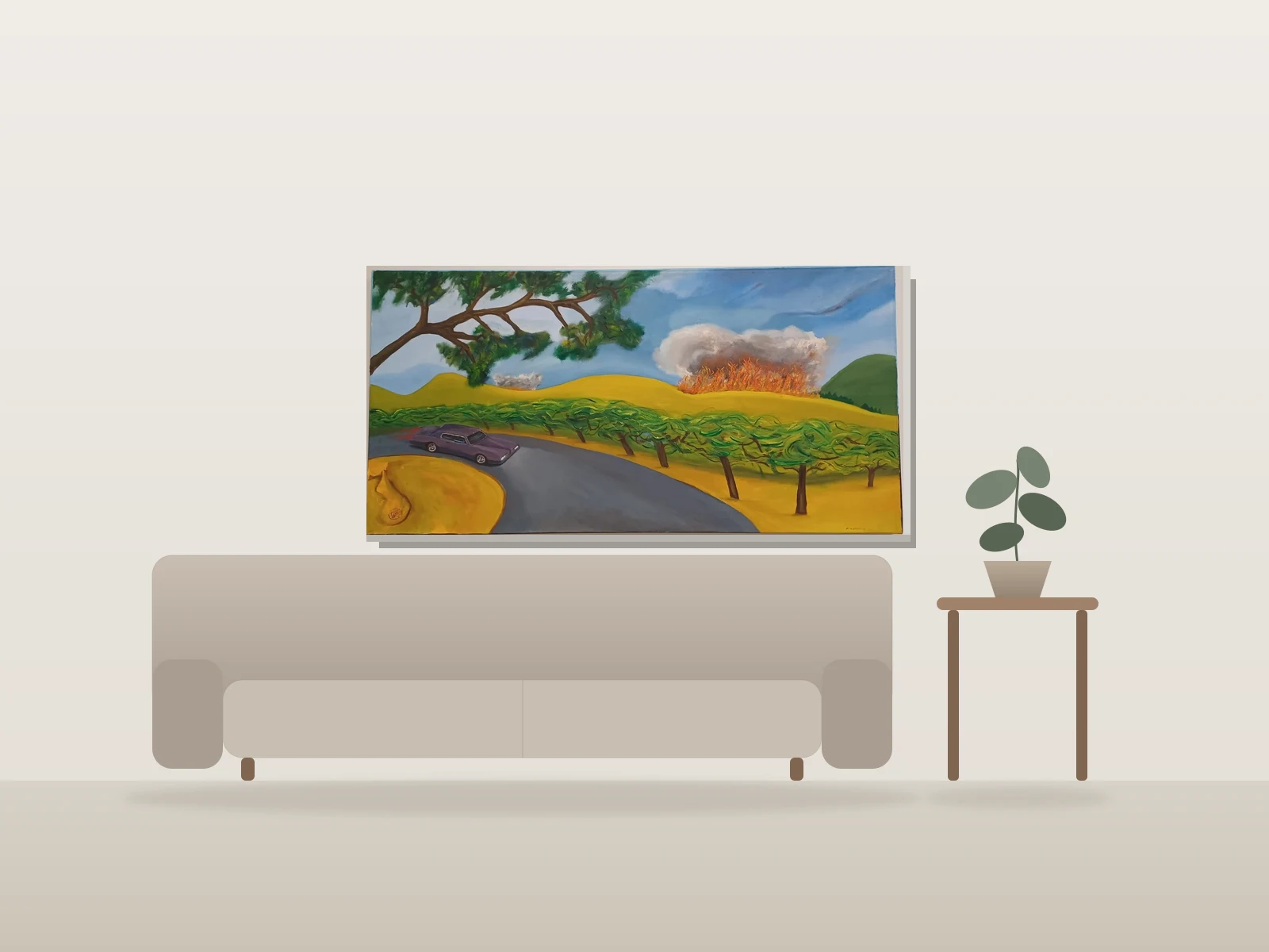 Burning Vineyards par Richard Herrera présentée à l'échelle dans une pièce