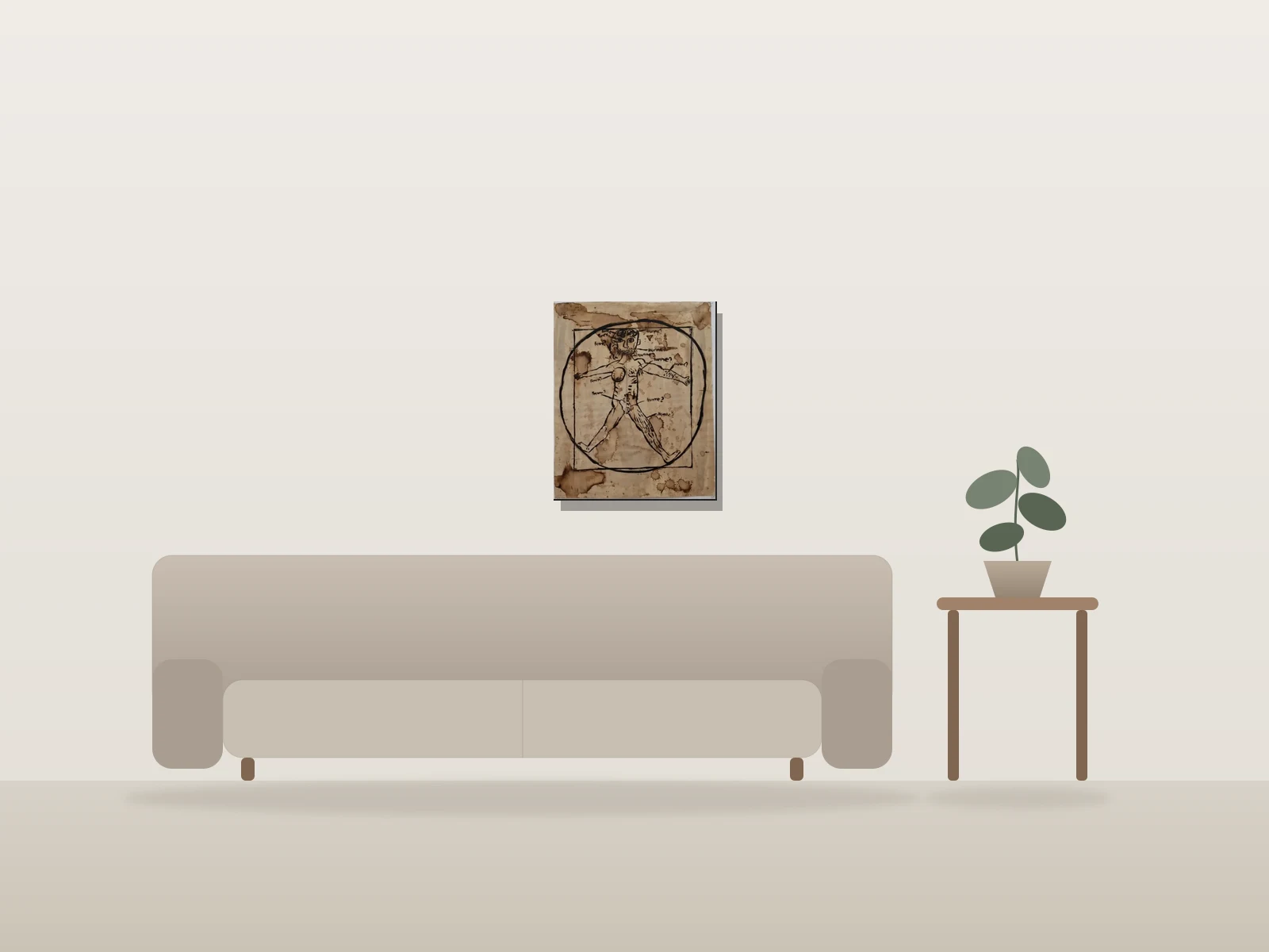 De vitruve by Naqo shown to scale in a room
