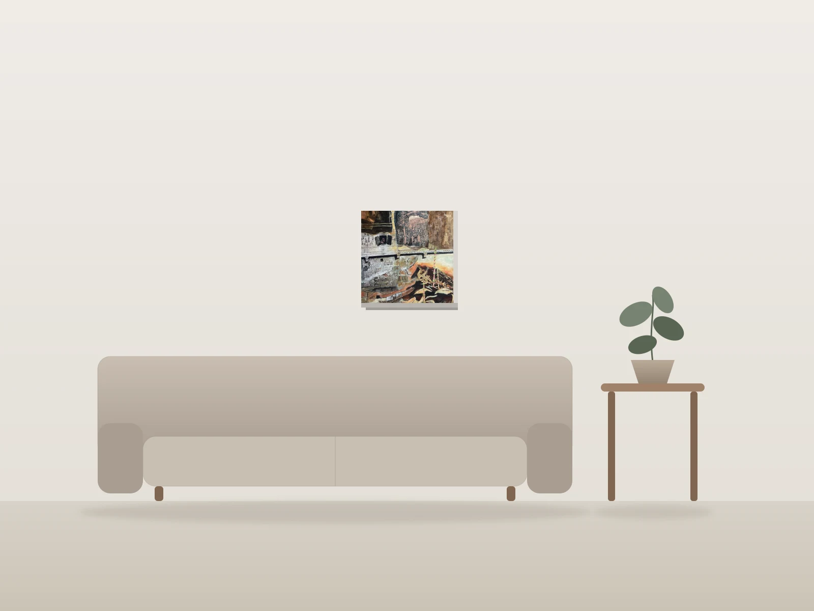 Prêle et pierre by Isa C artiste shown to scale in a room