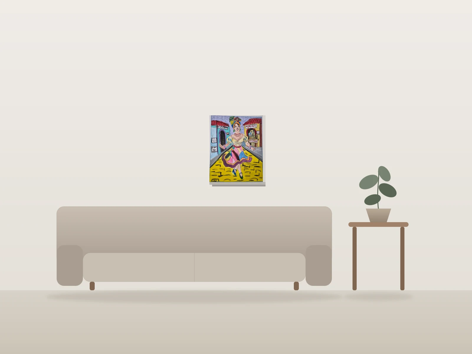 Carmen Miranda by Joelo shown to scale in a room