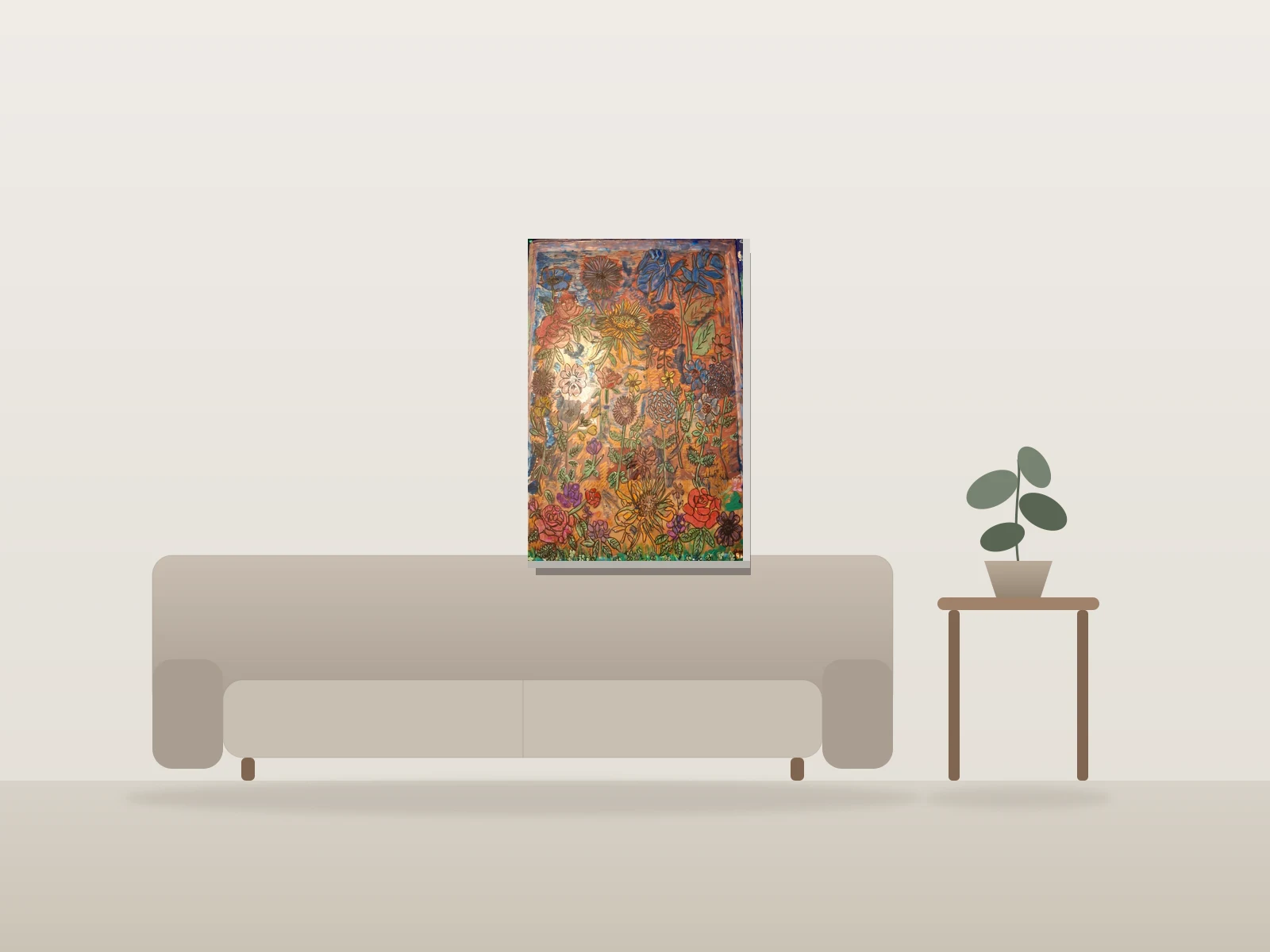 Floral Blue par LB Artisan présentée à l'échelle dans une pièce