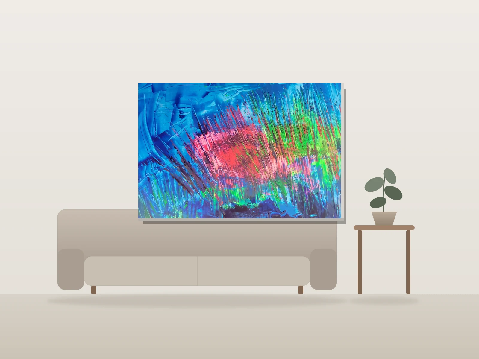 Voyage intergalactique by André Bouchard shown to scale in a room