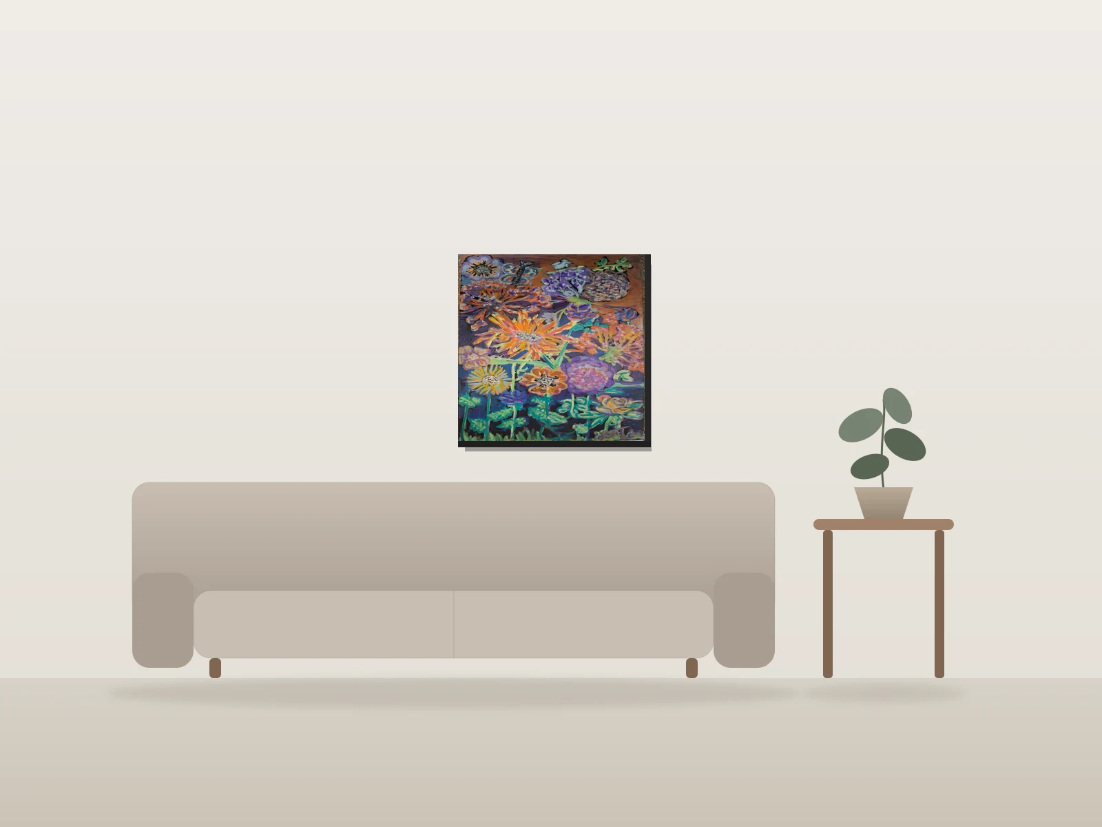 Floral Bloom III par LB Artisan présentée à l'échelle dans une pièce