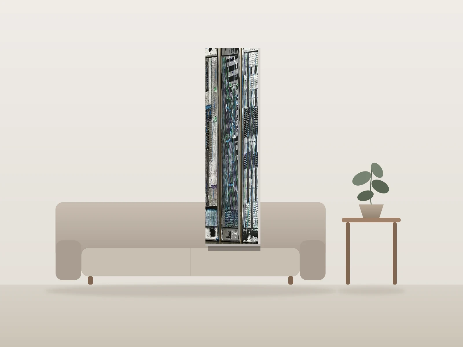 Triptyque Connections by Maude Simard shown to scale in a room