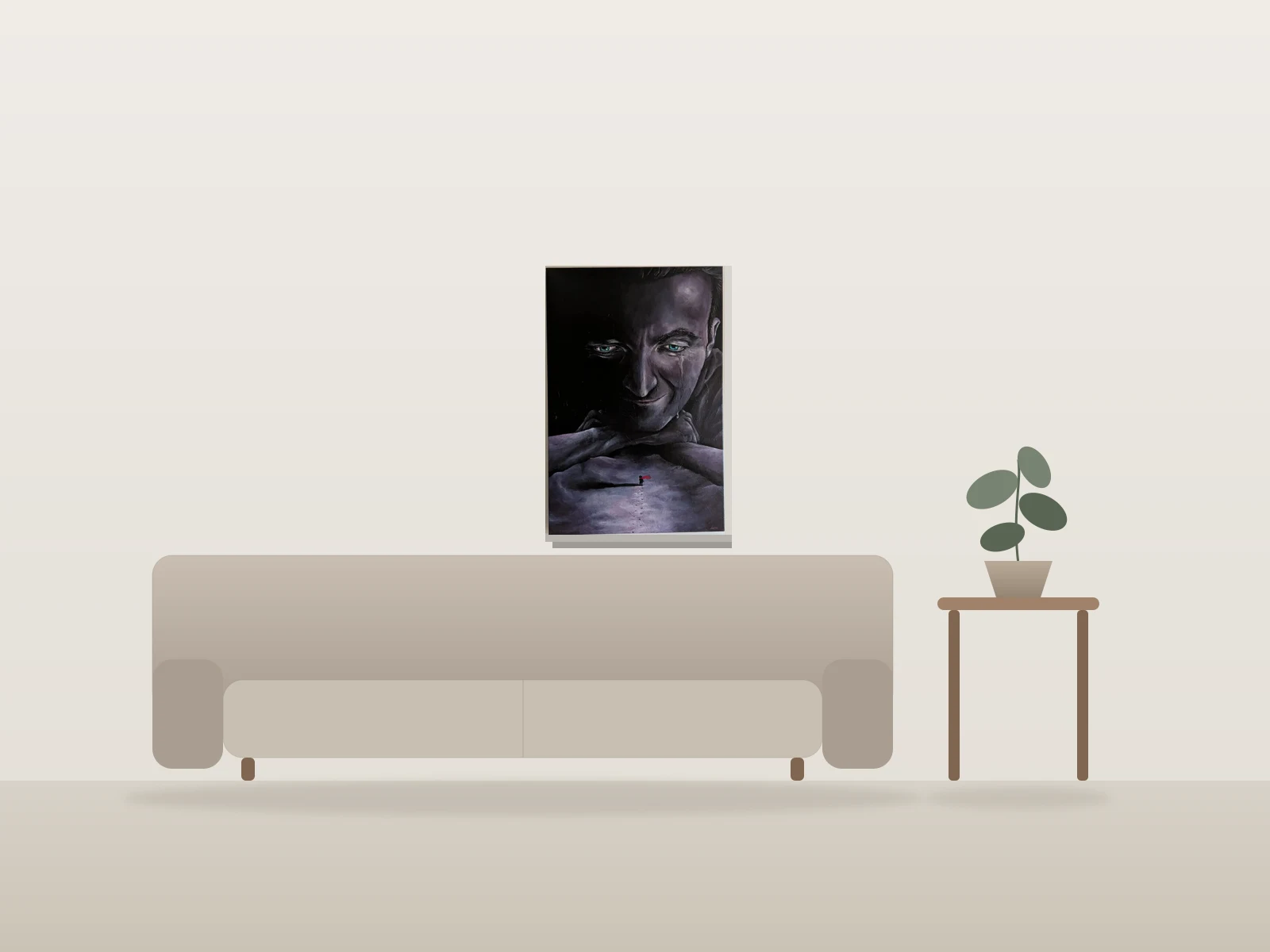 Rencontre sur la neige by Simon Sauvageau shown to scale in a room