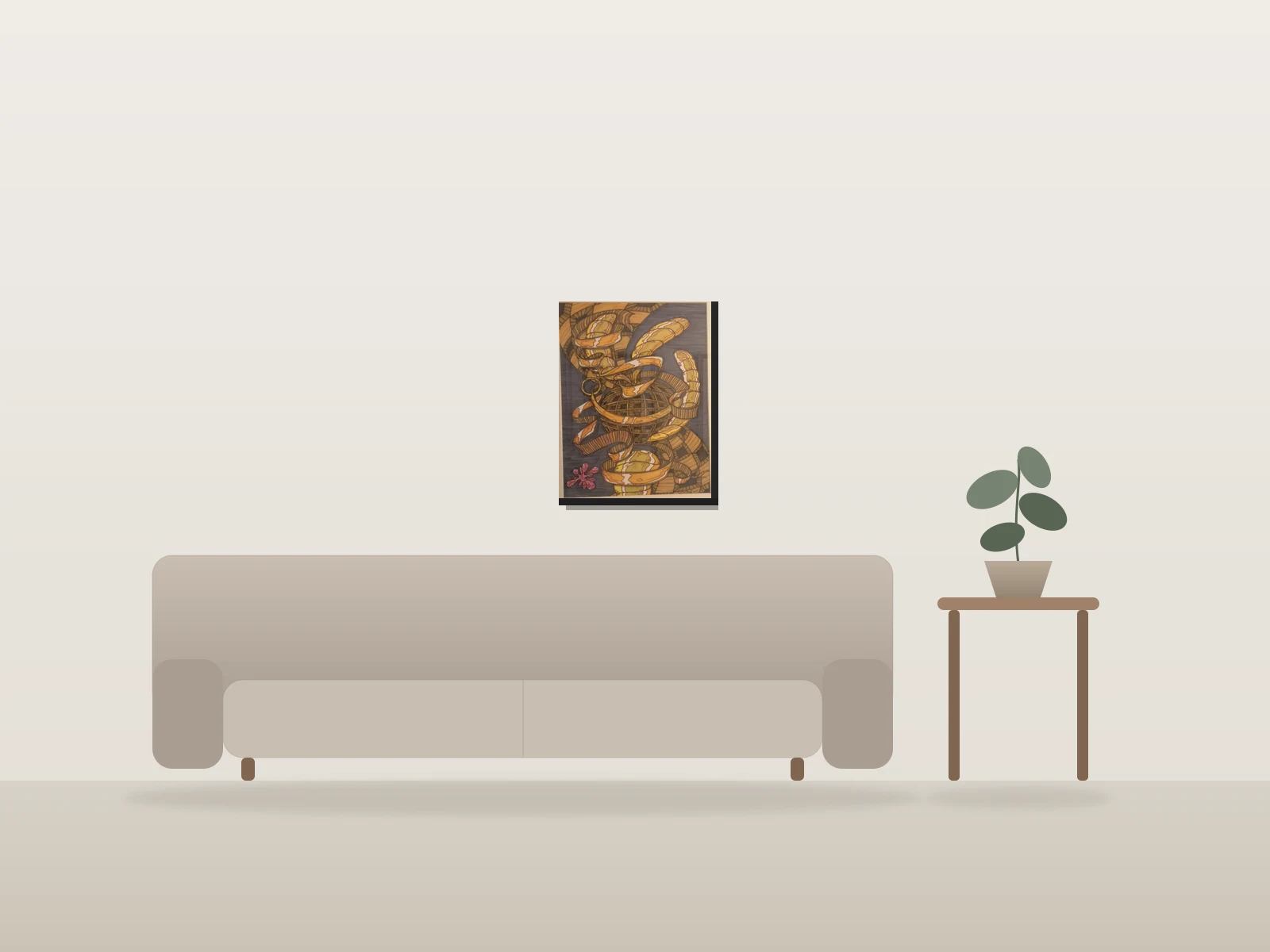 Espace Soureal. by Doei shown to scale in a room
