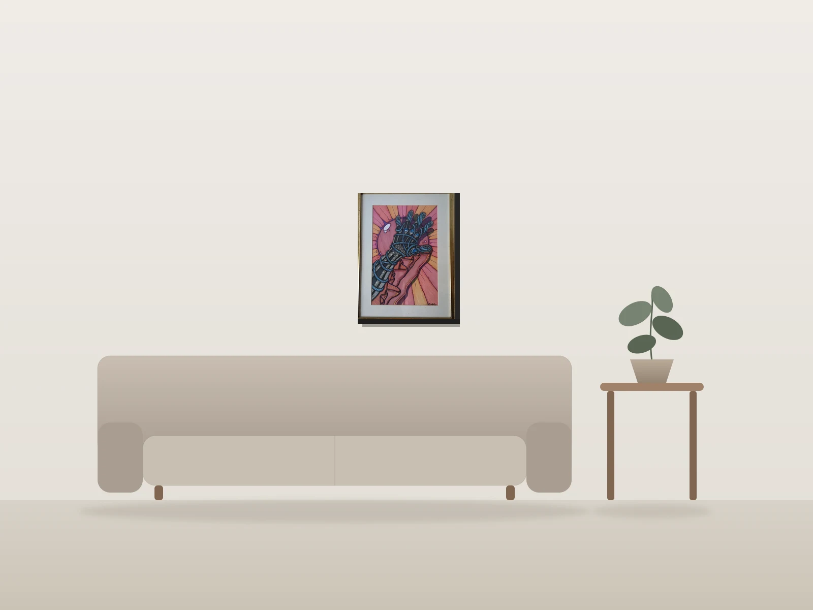 Main dessue. by Doei shown to scale in a room