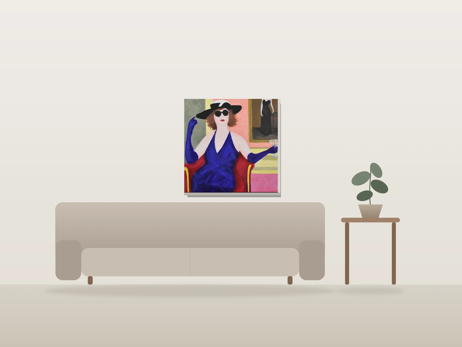 Madmme X by Richard M Levy shown to scale in a room