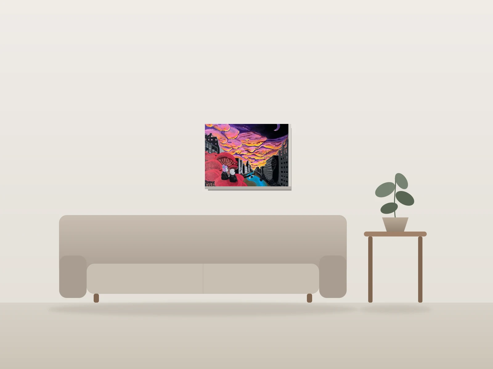 Even the end of the world has a sunrise by JP Bouliane-Agnew shown to scale in a room