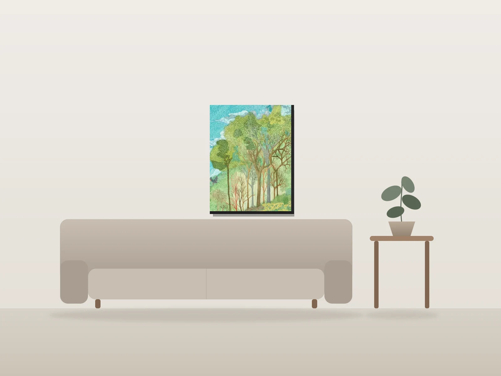 Les racines de l'esprit by Orlando Pinzón shown to scale in a room