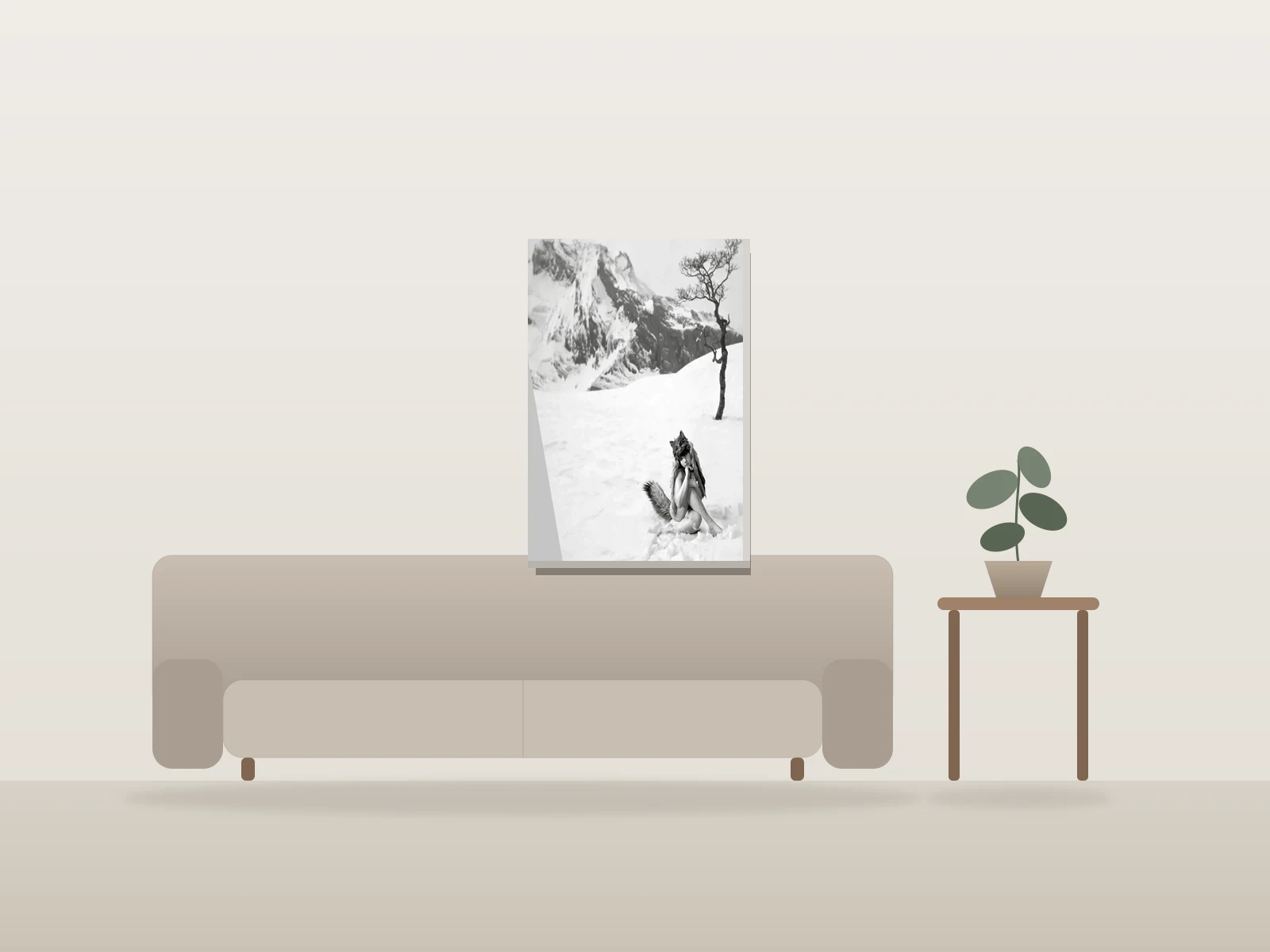 Snow Wolf by YOWL shown to scale in a room