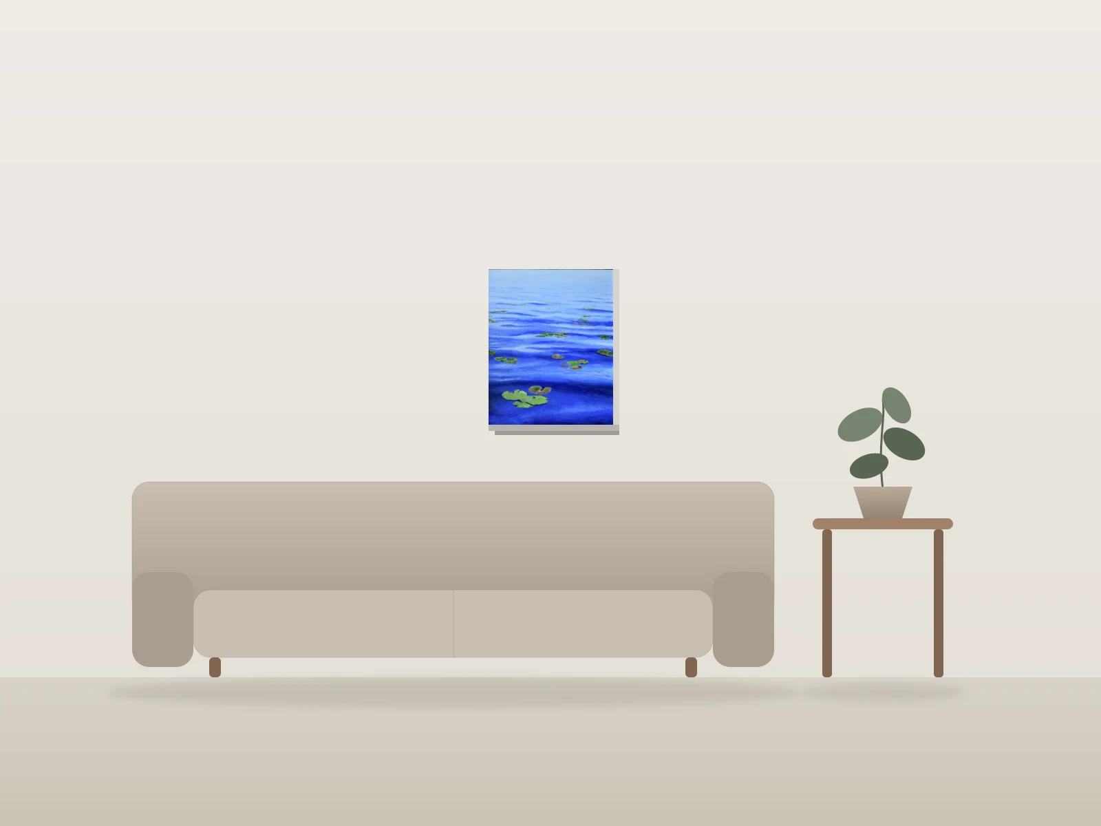 Worden Pond en été by Richard M Levy shown to scale in a room
