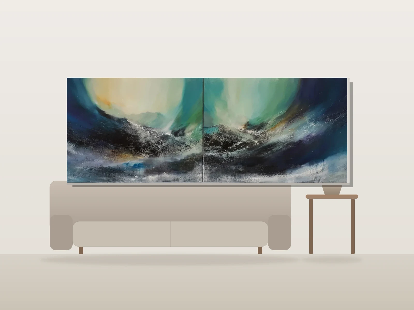 Paysage en miroir by DeClo shown to scale in a room