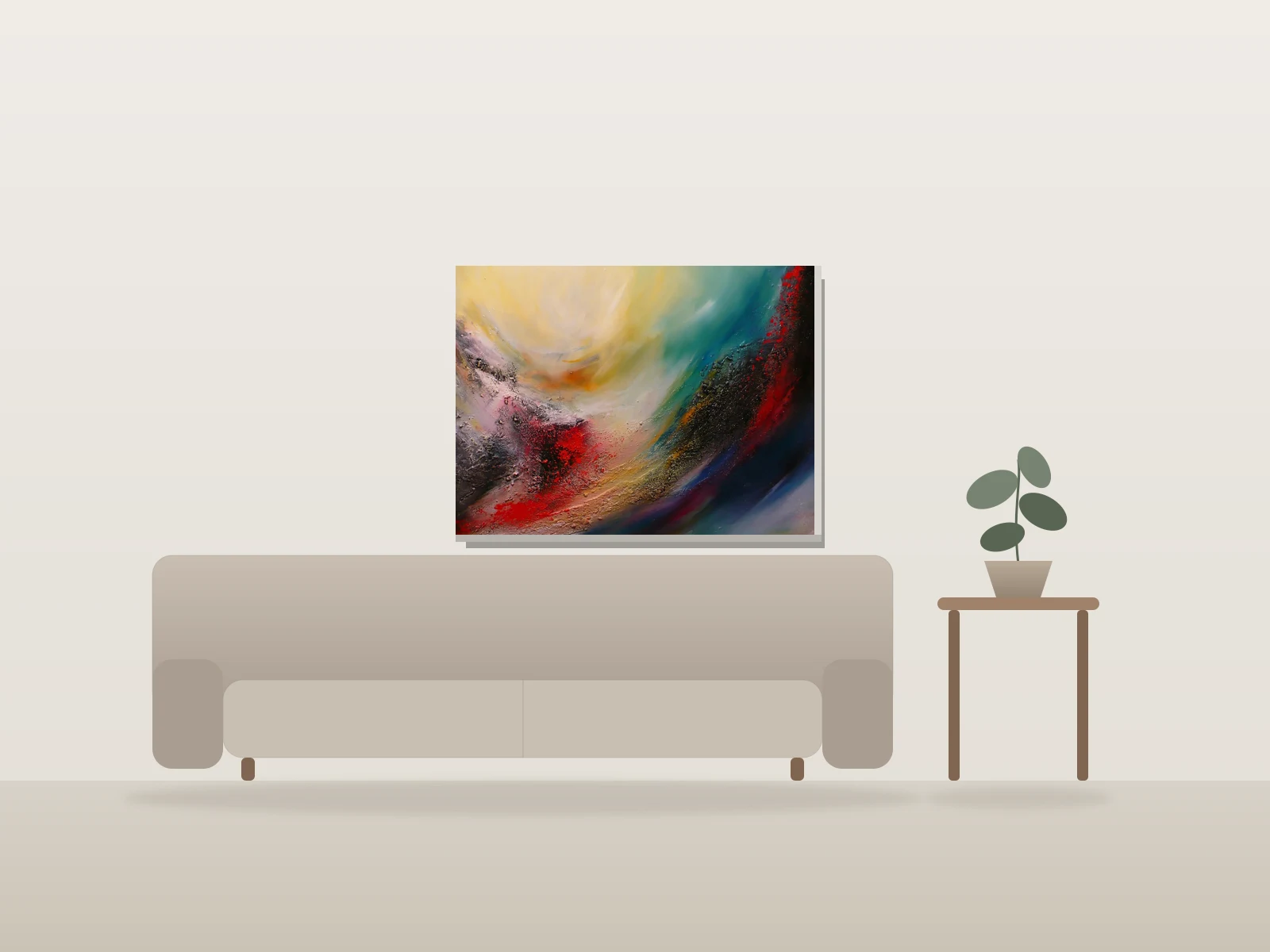 Couleur et Lumière par DeClo présentée à l'échelle dans une pièce