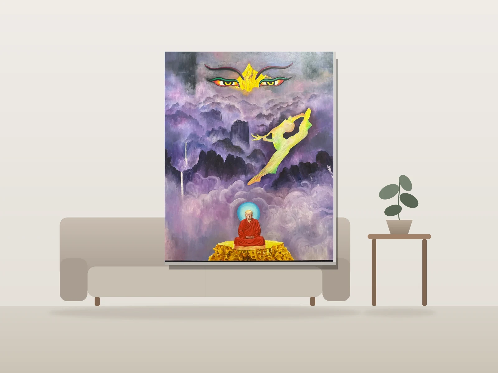 Cardinal Trump • The Western King Of Knowing par Yue Baoyu présentée à l'échelle dans une pièce