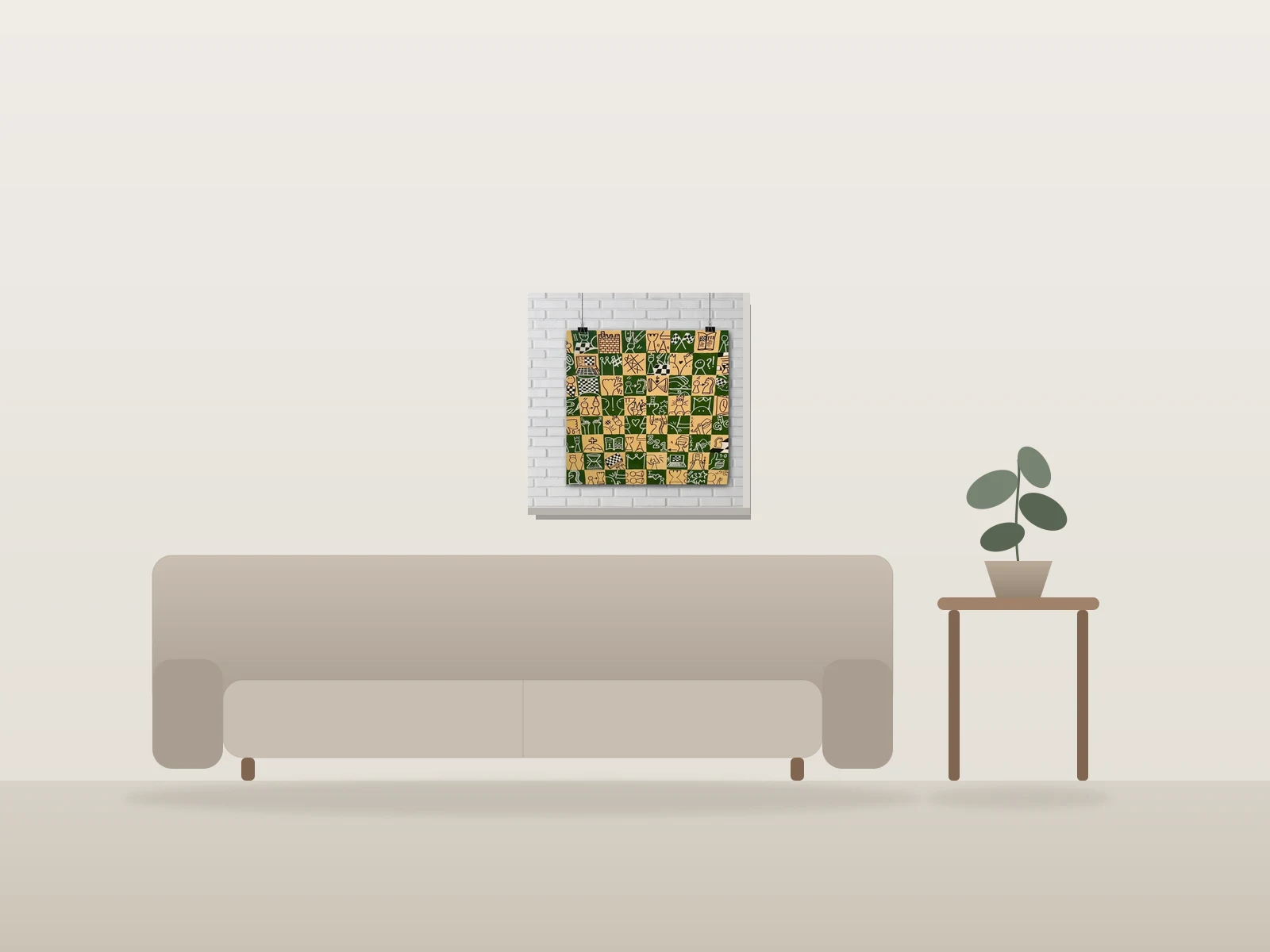 #Iconochess - Variation à 1 échiquier par Anna Löve présentée à l'échelle dans une pièce