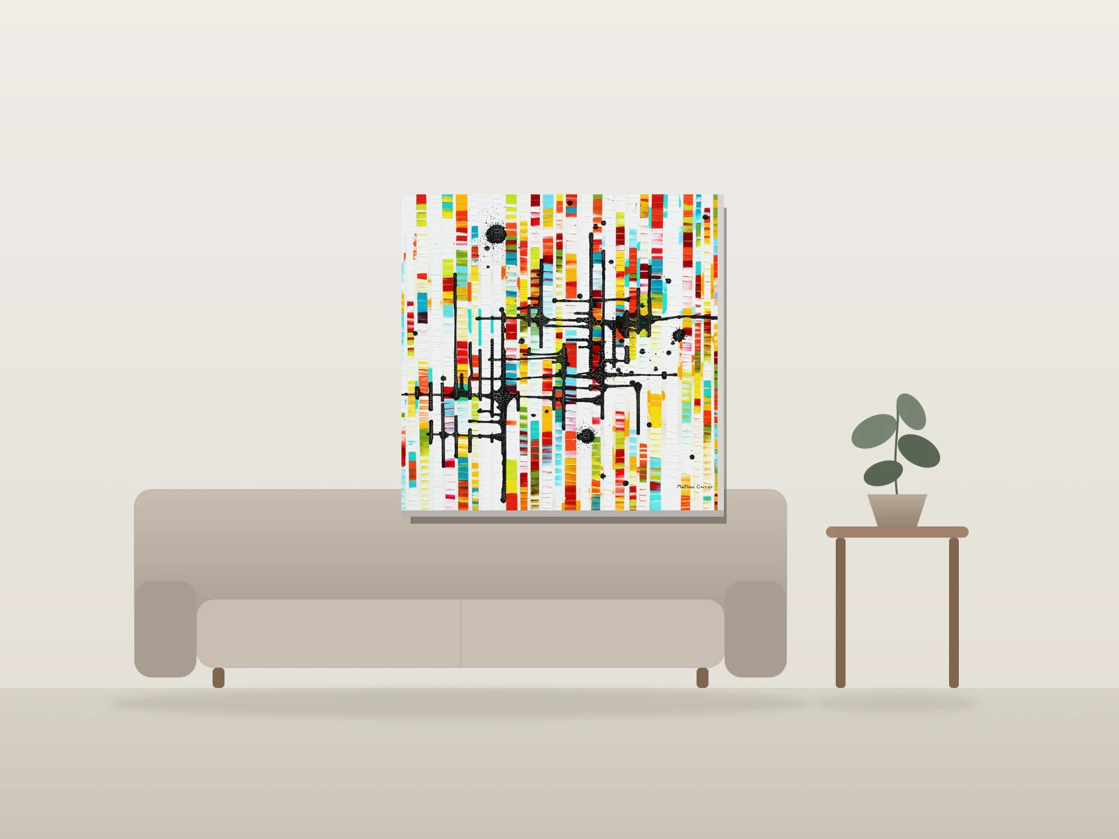 Dans les yeux bleus de la femme invisible by Mathieu Carrier shown to scale in a room