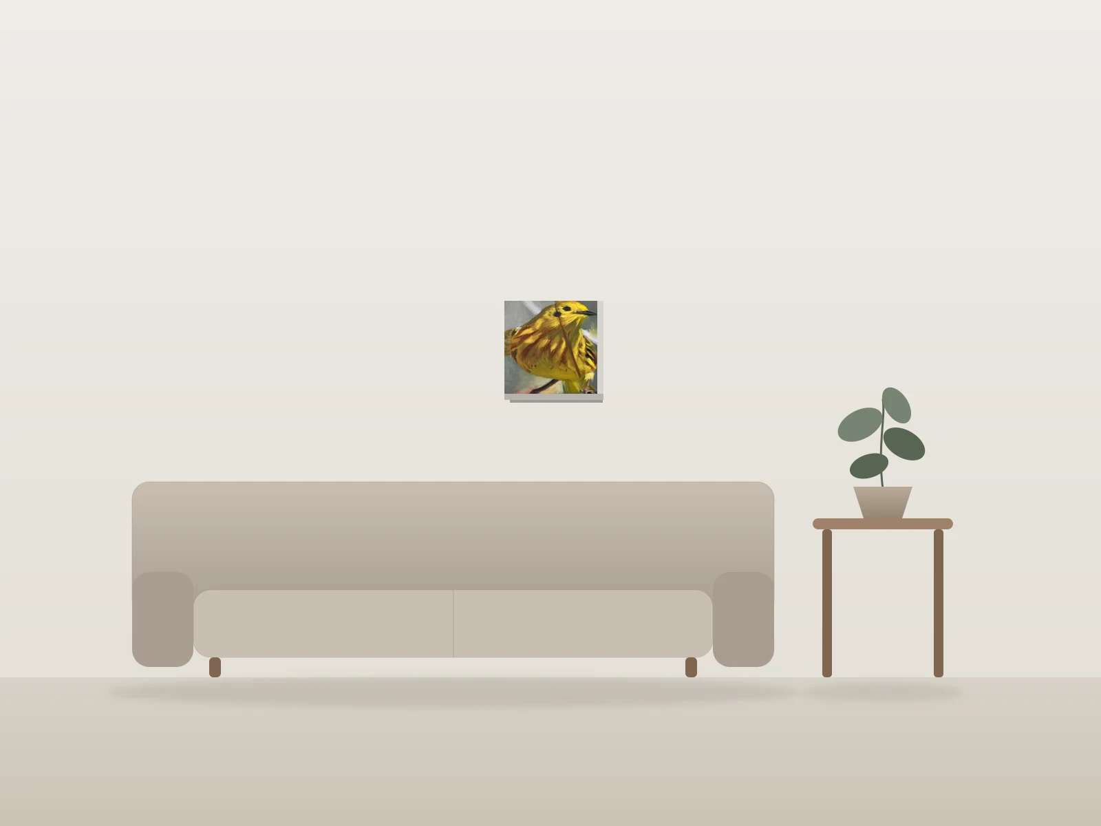 Fauvette jaune by Chris Simonite shown to scale in a room