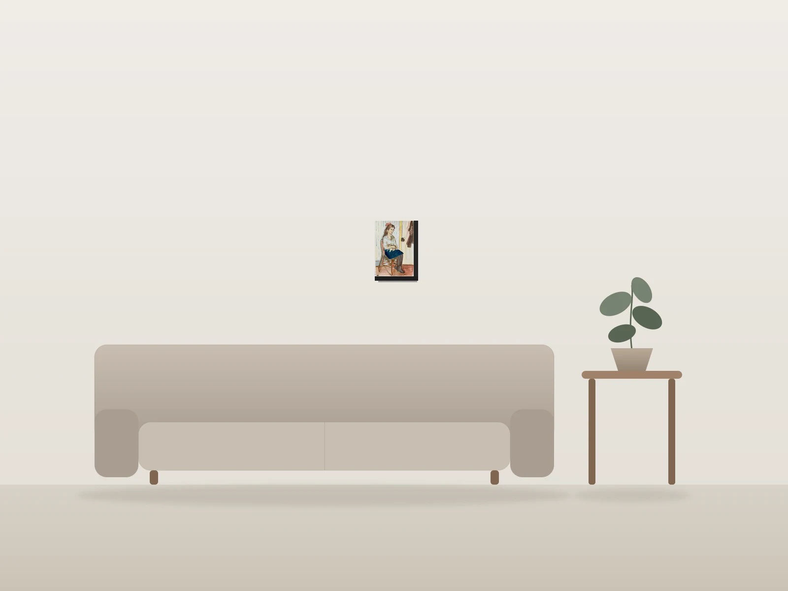 Fille et son chat by Sebastian Rueda Montes shown to scale in a room