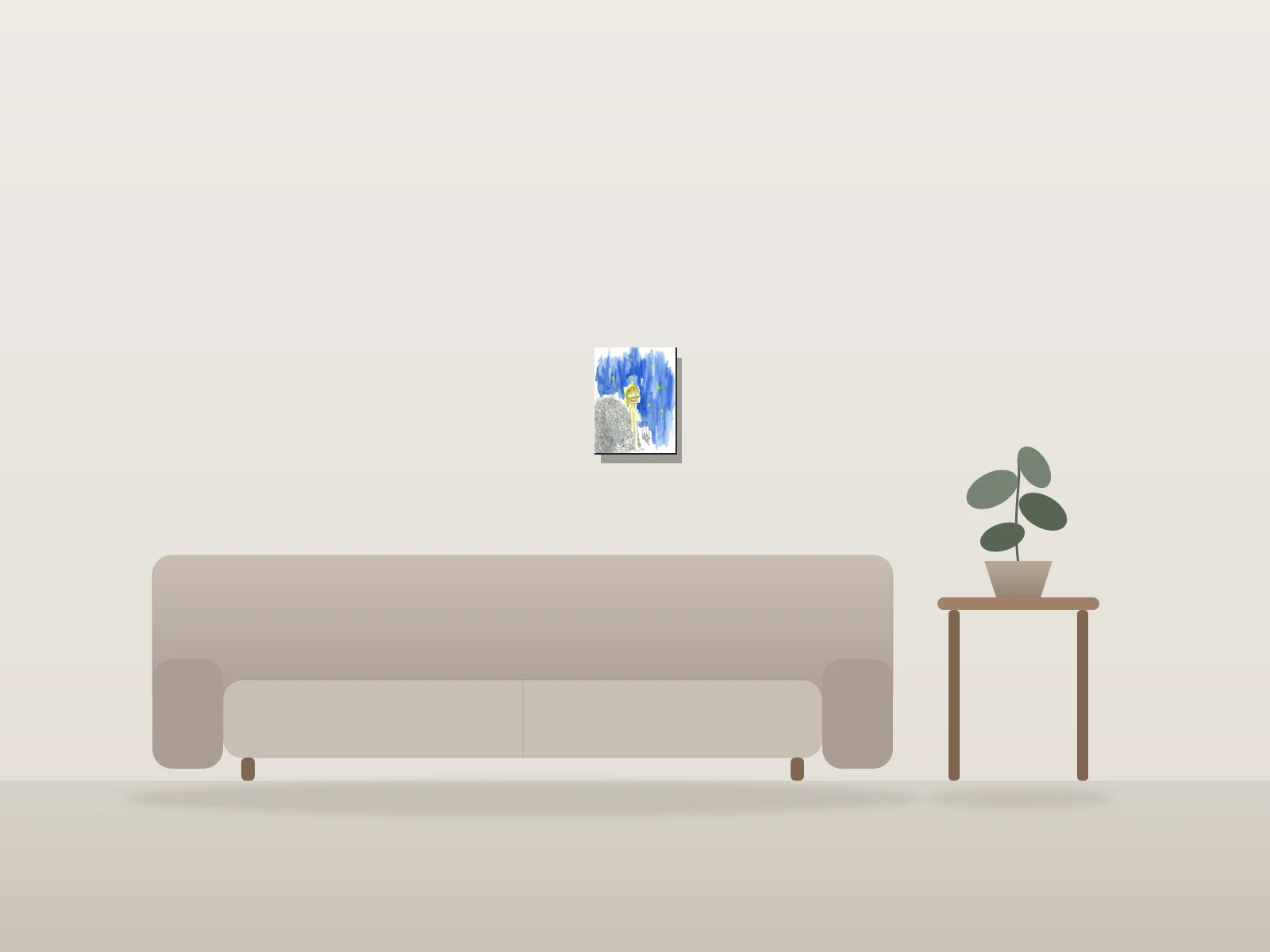 Sans titre by Naqo shown to scale in a room