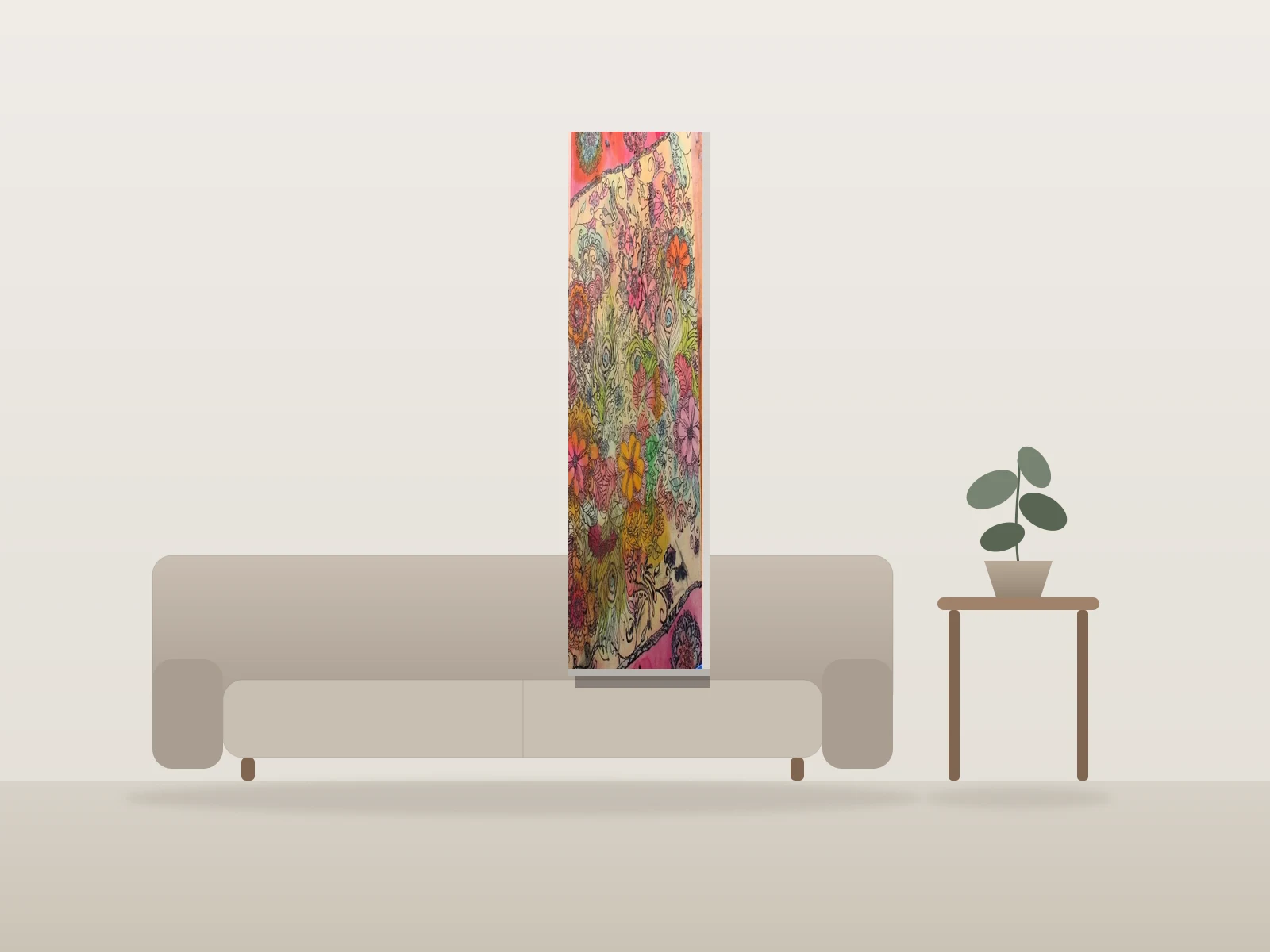 Jardin des Paons by Tyrone Strother shown to scale in a room