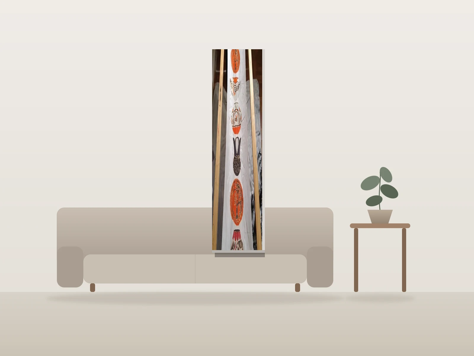Lignage des Gardiens de Terre by Tyrone Strother shown to scale in a room