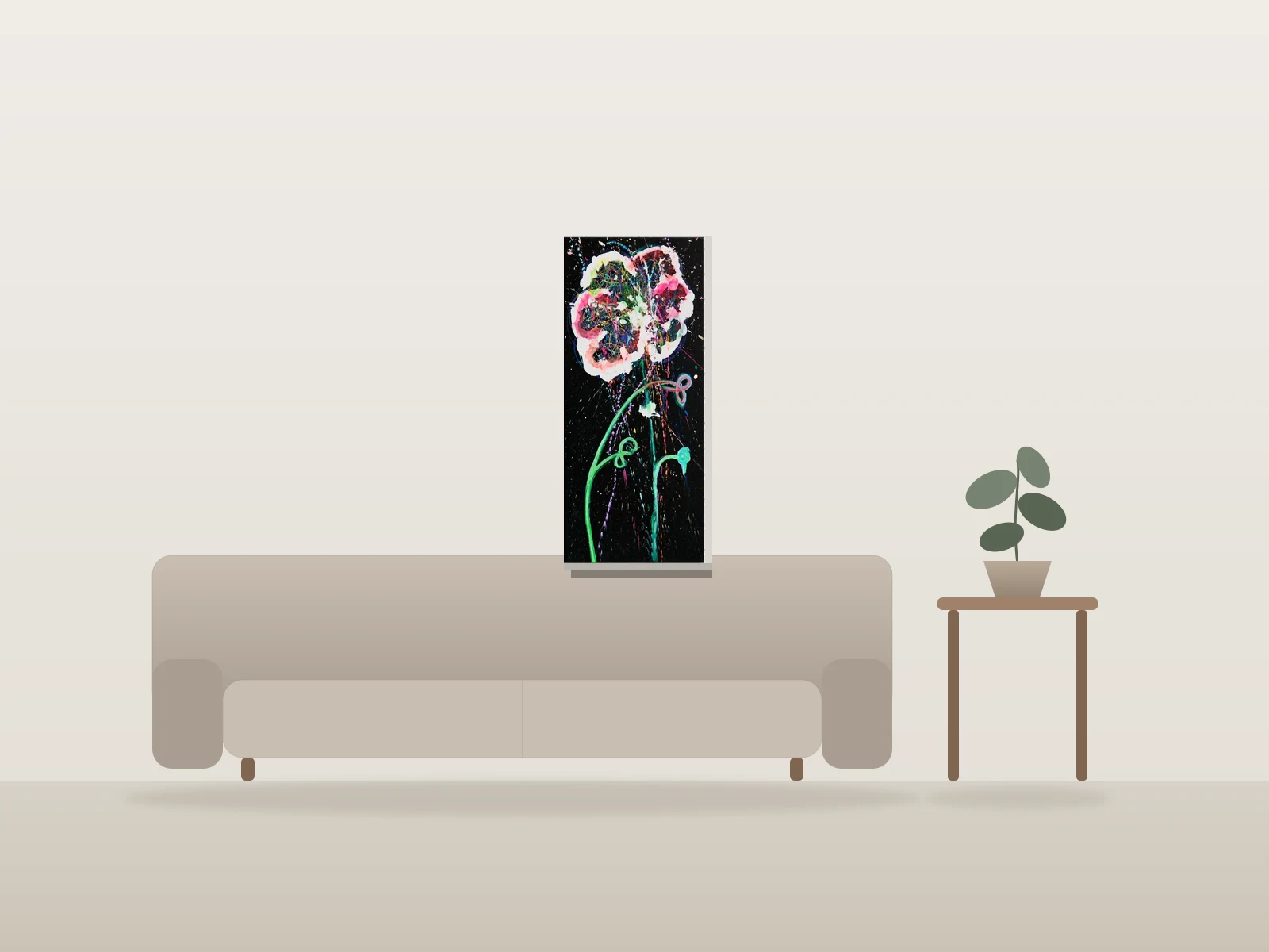 Extase abstraite by Megafaunics shown to scale in a room