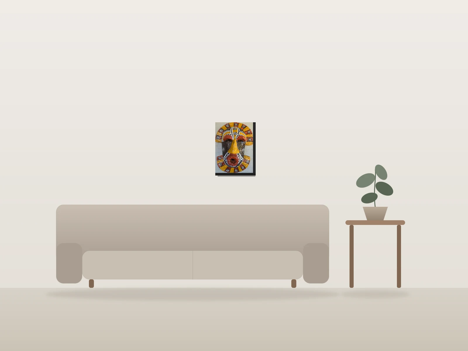 Masque Africain by Julio Arts shown to scale in a room