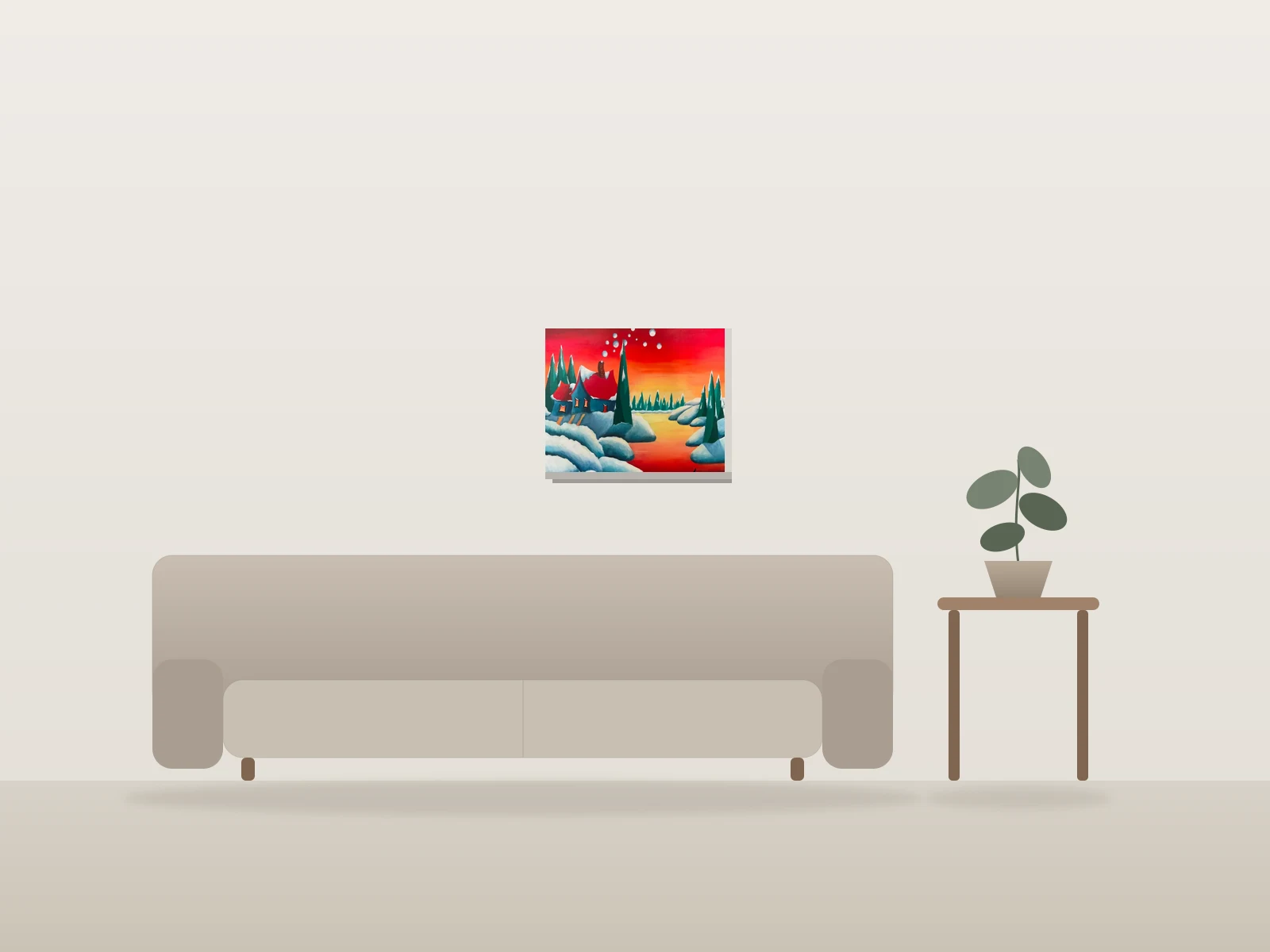 Balles de neige by Francine Fillion shown to scale in a room