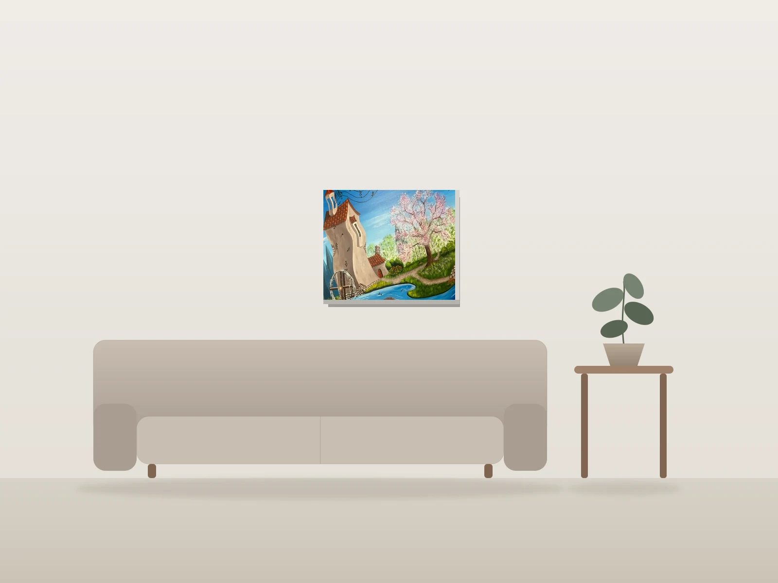 Le moulin enchanté by Francine Fillion shown to scale in a room