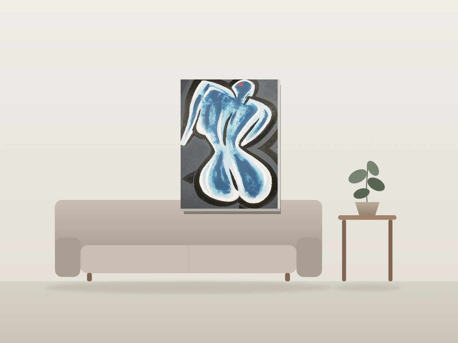 La muse bleue by Luc Alain shown to scale in a room
