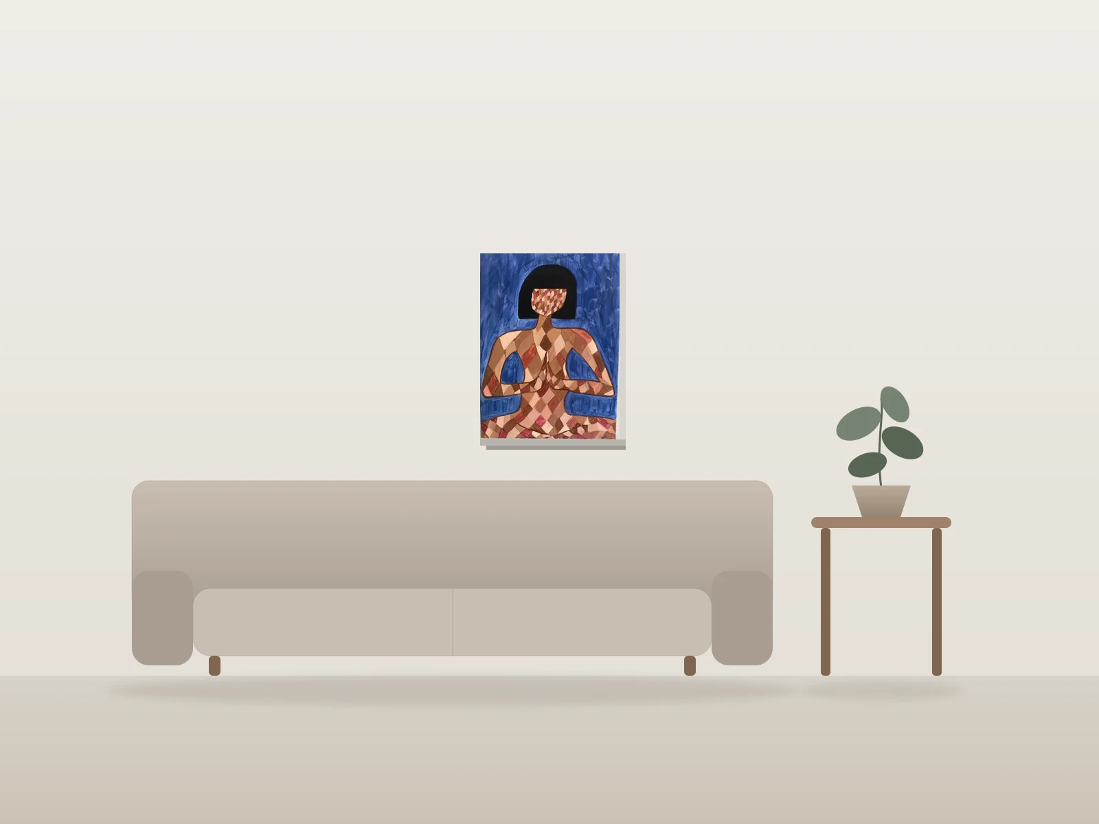 Diamond Body en Méditation by Lady CA shown to scale in a room