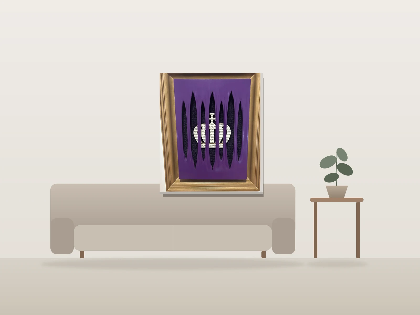 Le pardon est roi by Benoit Choquette shown to scale in a room
