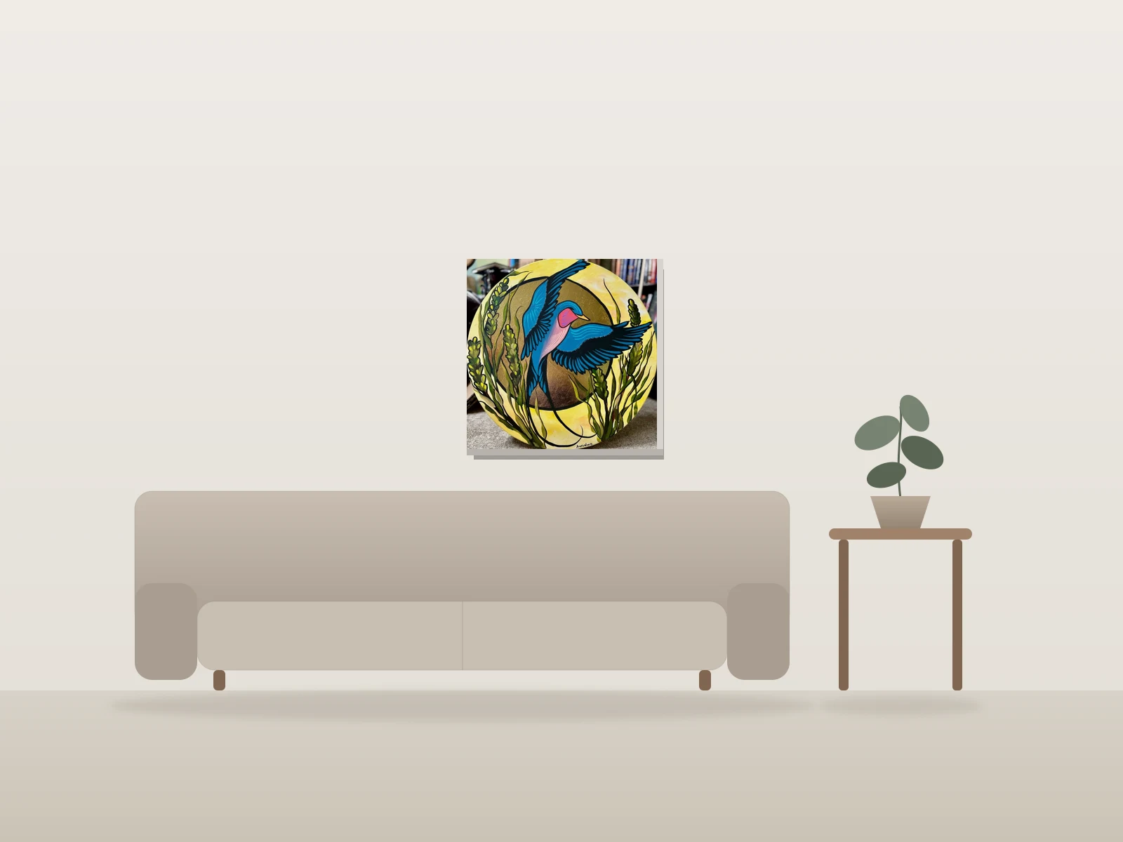 Lune d’automne by Angela Wiggins shown to scale in a room