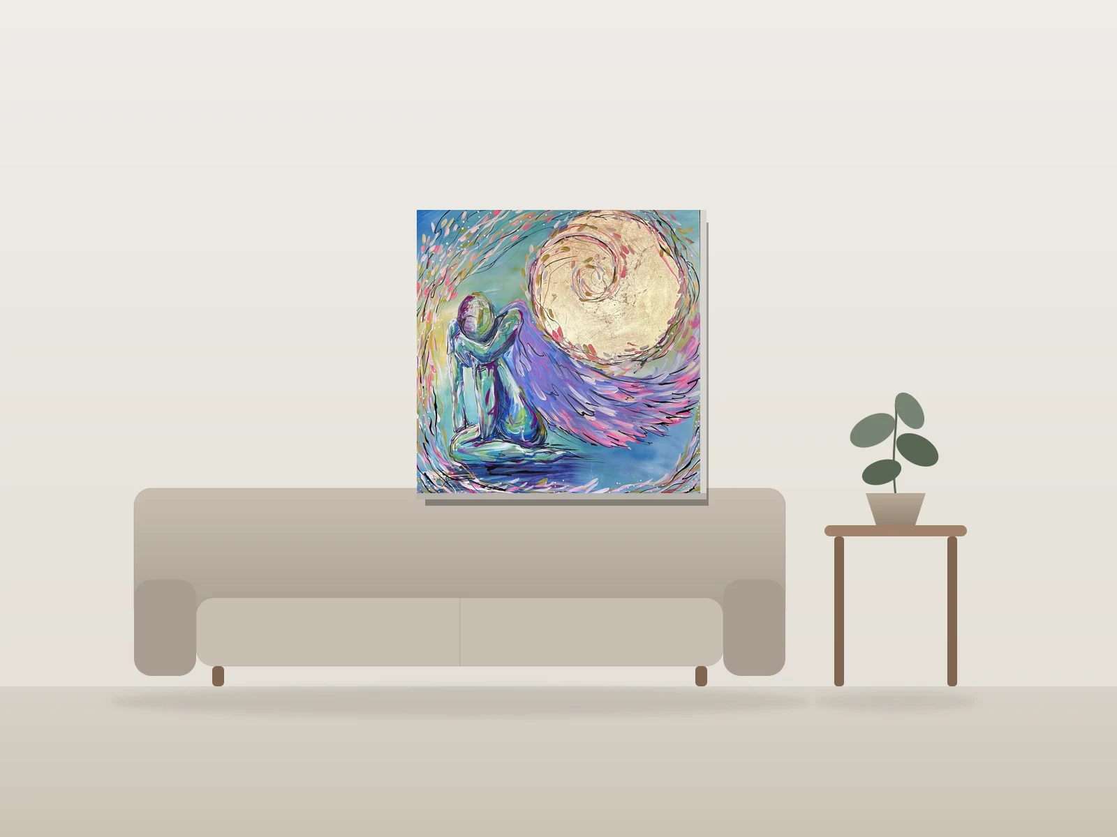 Au-delà de l’amour by Angela Wiggins shown to scale in a room