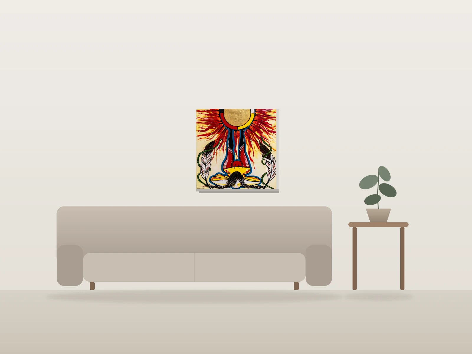 Gardienne de la flamme by Angela Wiggins shown to scale in a room