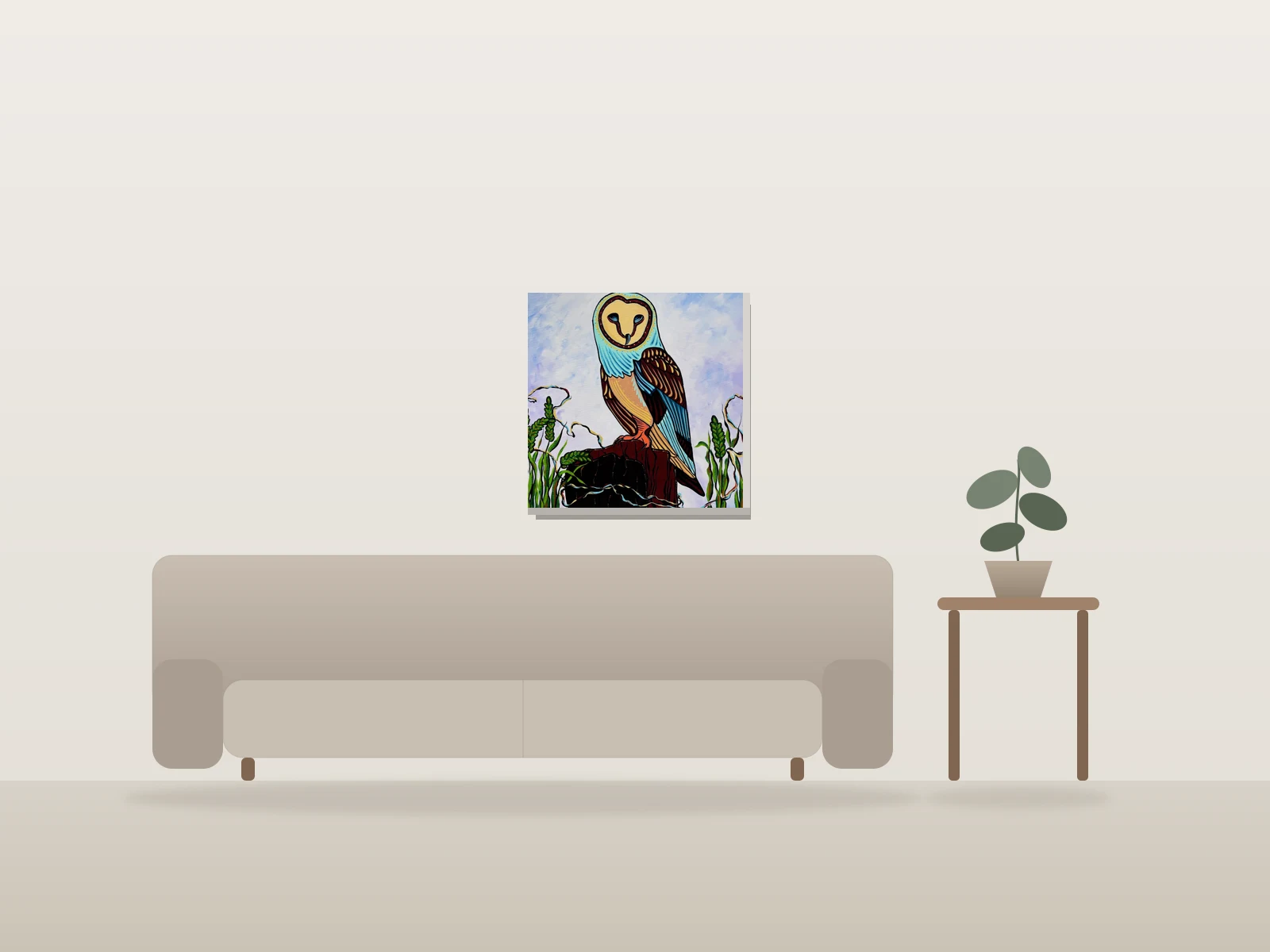 Un moment de repos by Angela Wiggins shown to scale in a room