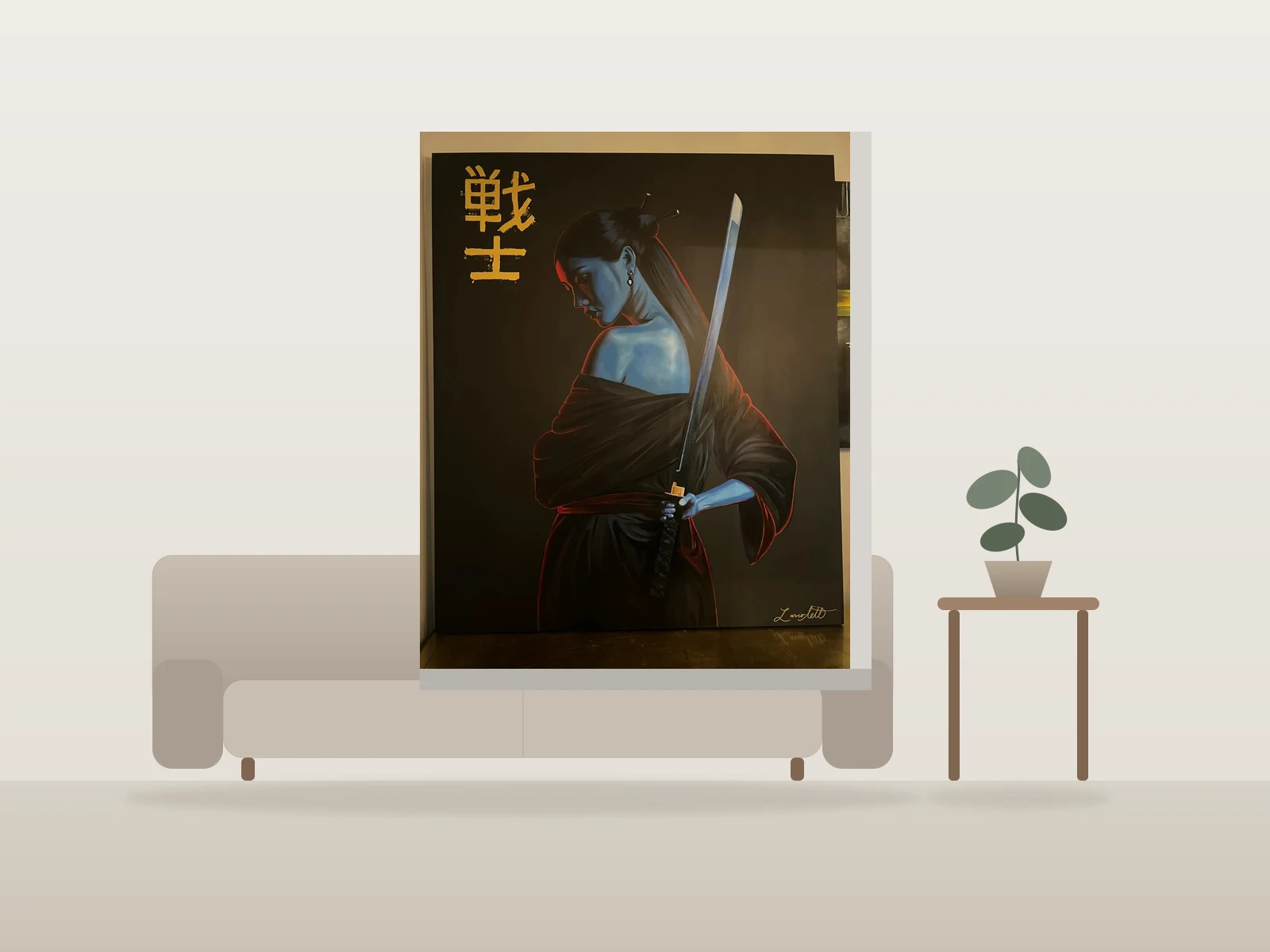 Tomoe Gozen by Pamela Laviolette shown to scale in a room