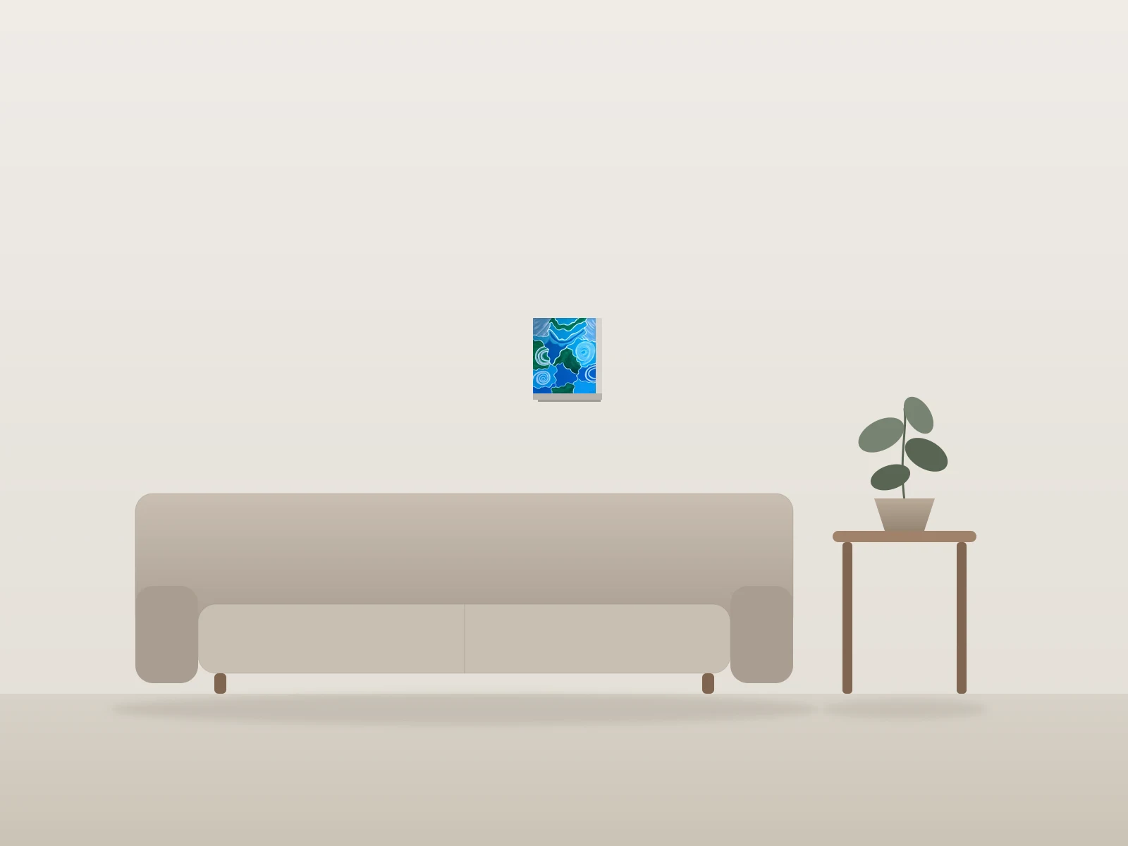 Entre terre et mer by Yola Alabre shown to scale in a room