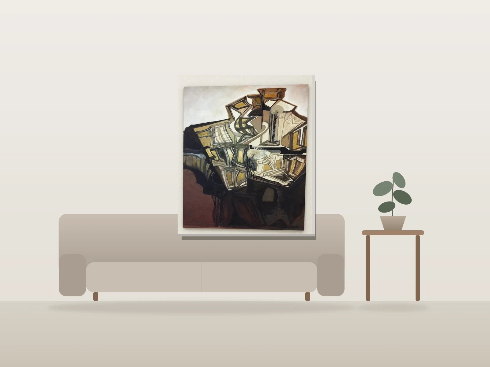 Au pieds de la ville by Nancy Nadeau shown to scale in a room