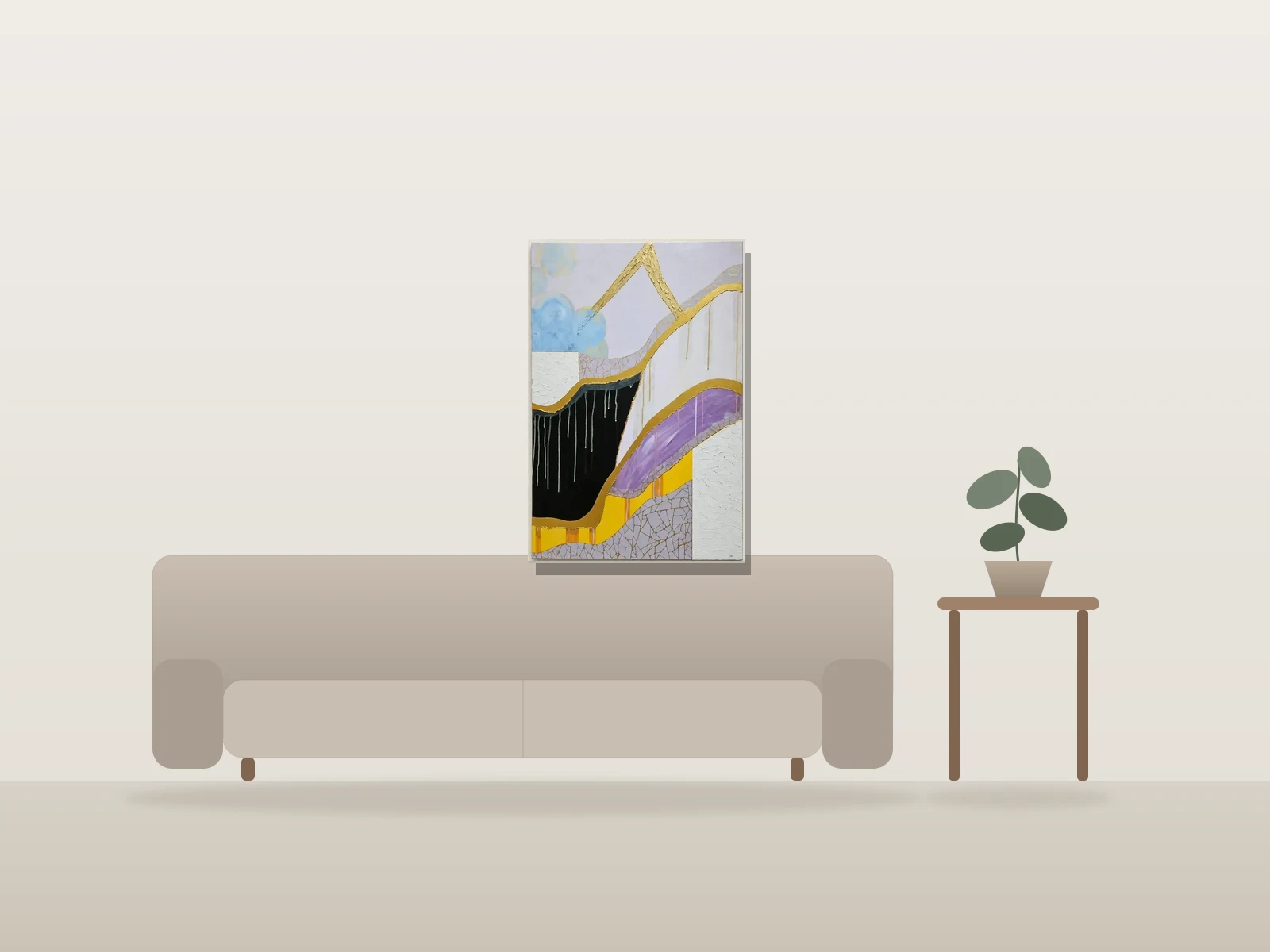 Golden take by Madeleine  shown to scale in a room