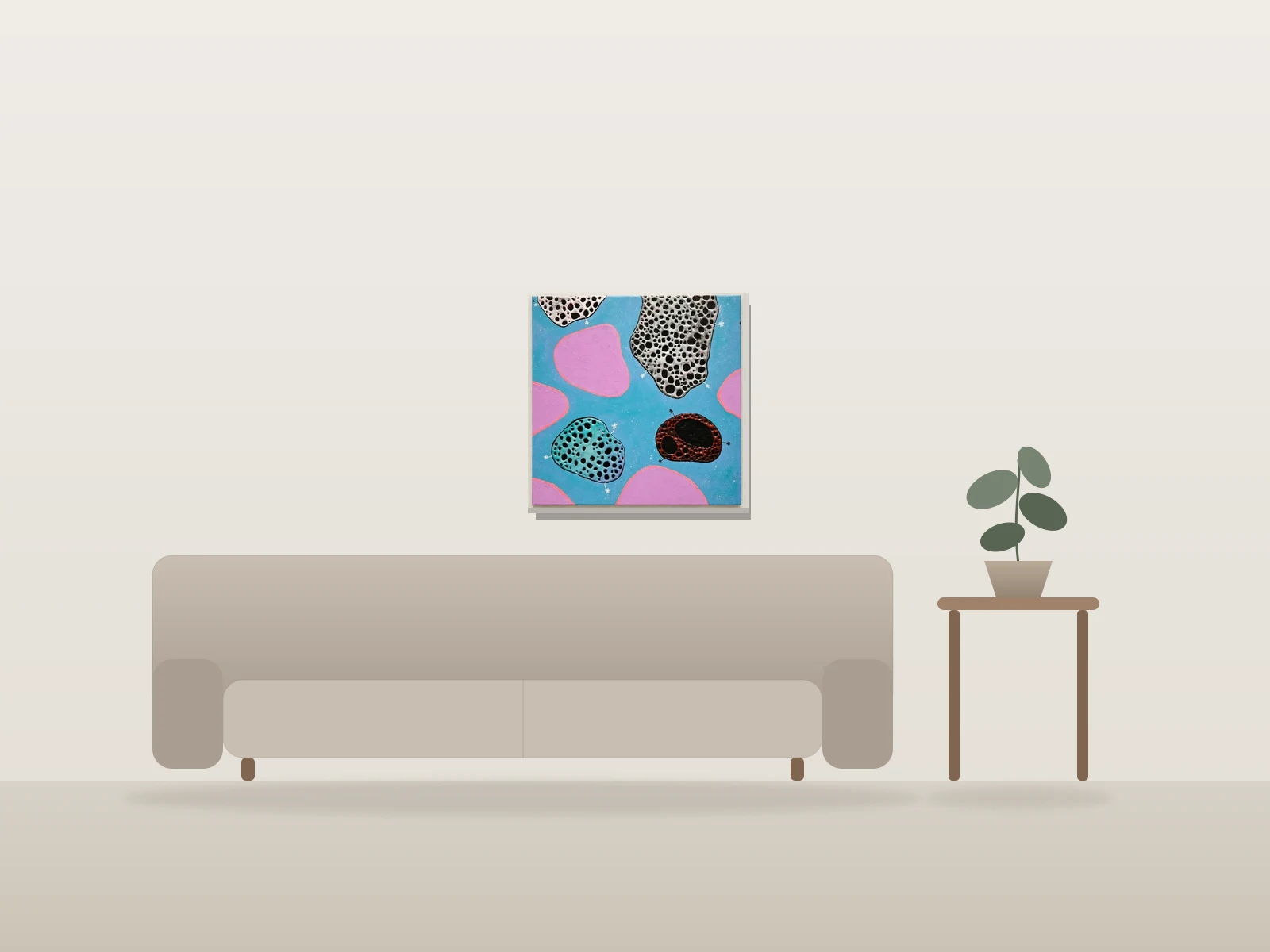 AMOEBES by Madeleine  shown to scale in a room