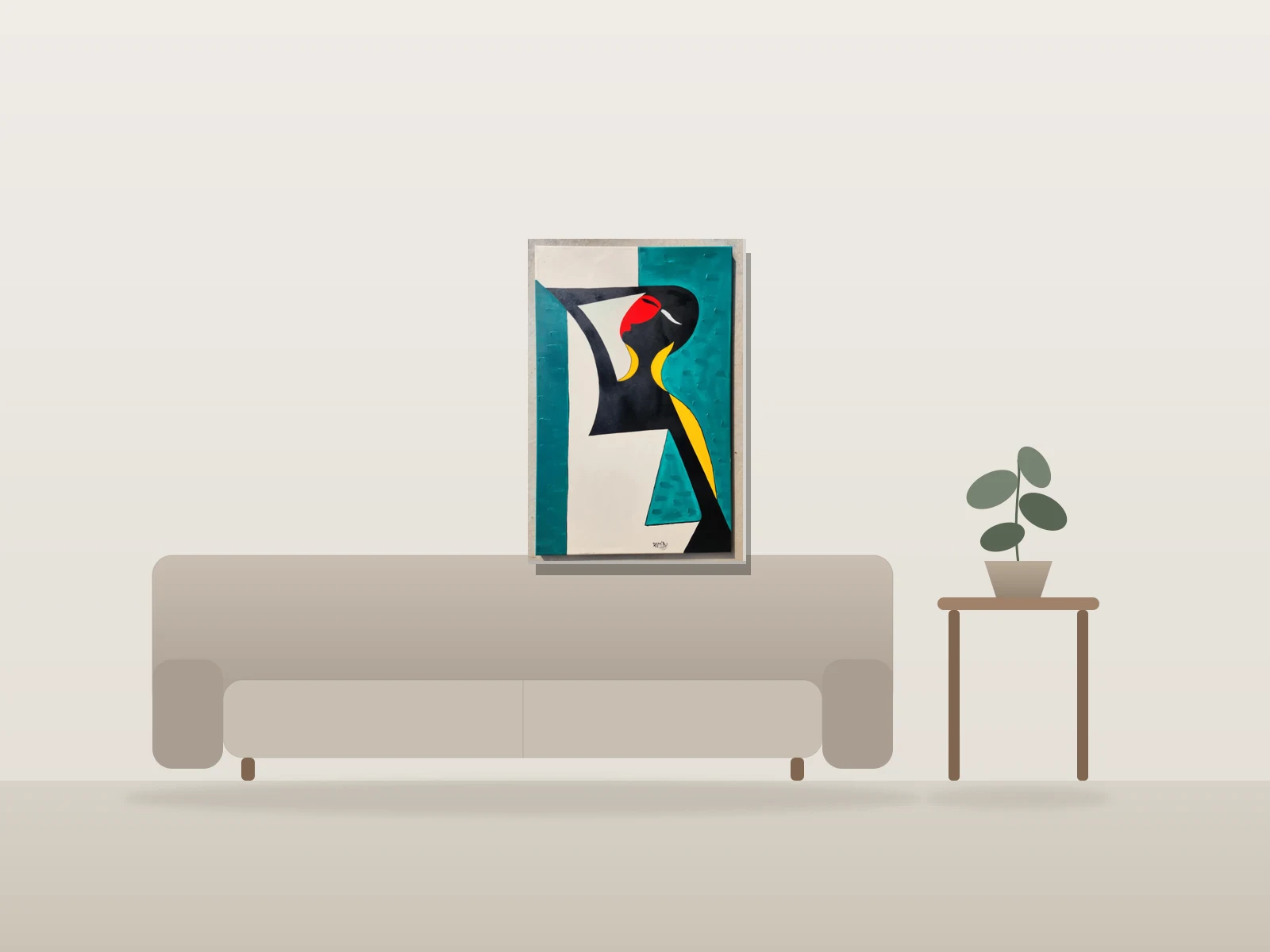 Symphonie en Teal by Yvenet Romilus shown to scale in a room