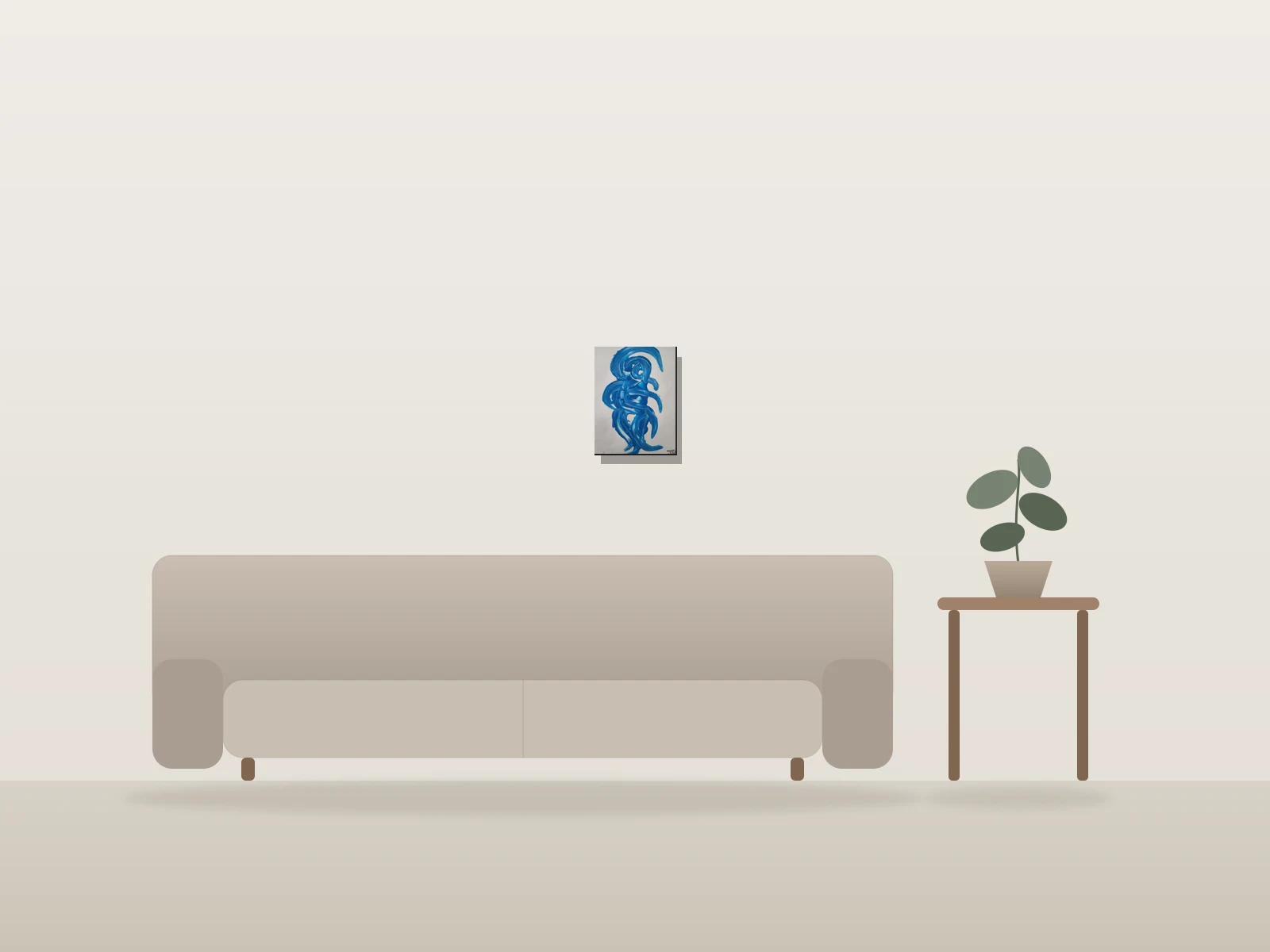 Blue Curiosity by Marie Patty shown to scale in a room