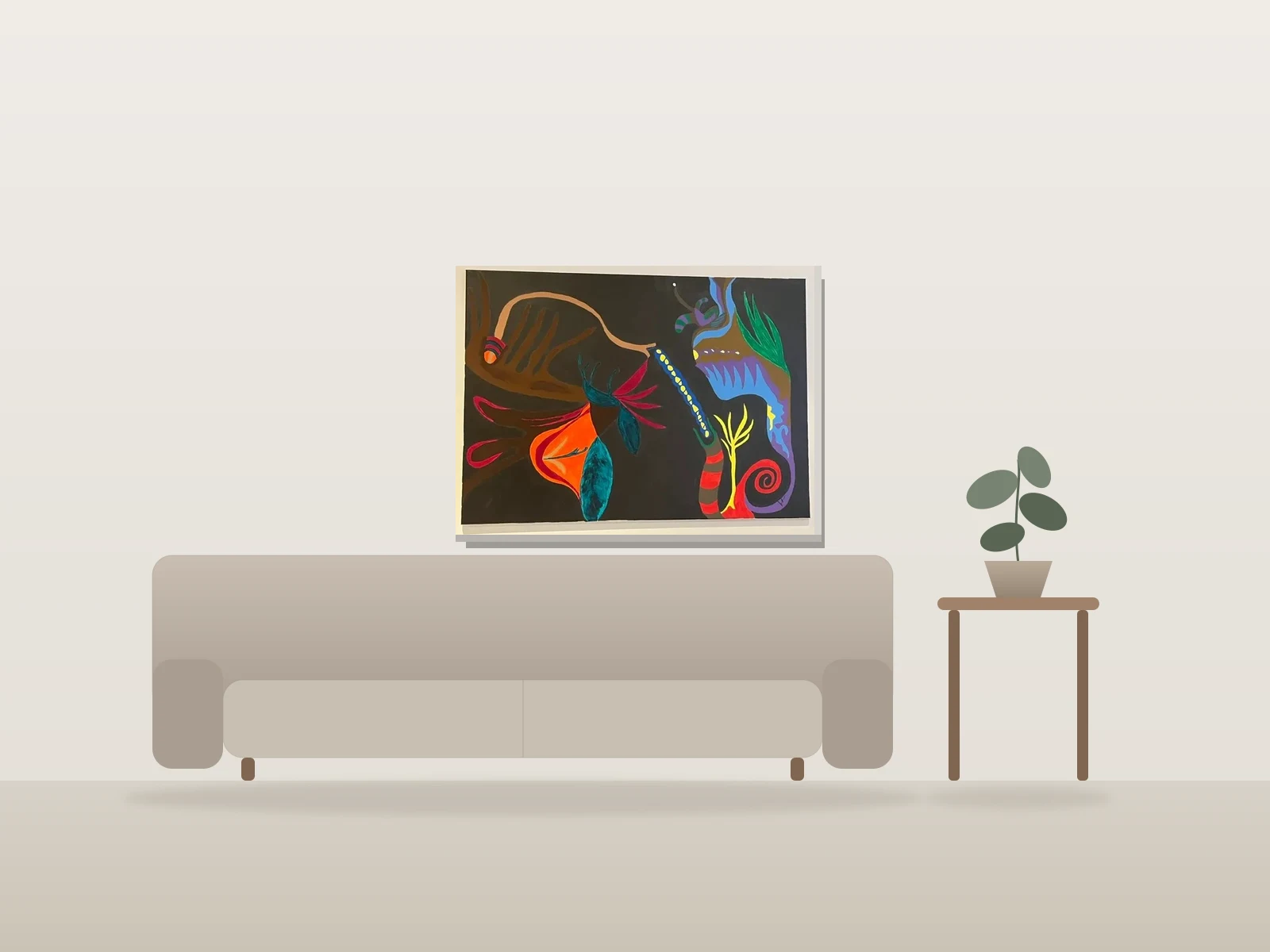 ancêtres by Jene' Hoye shown to scale in a room